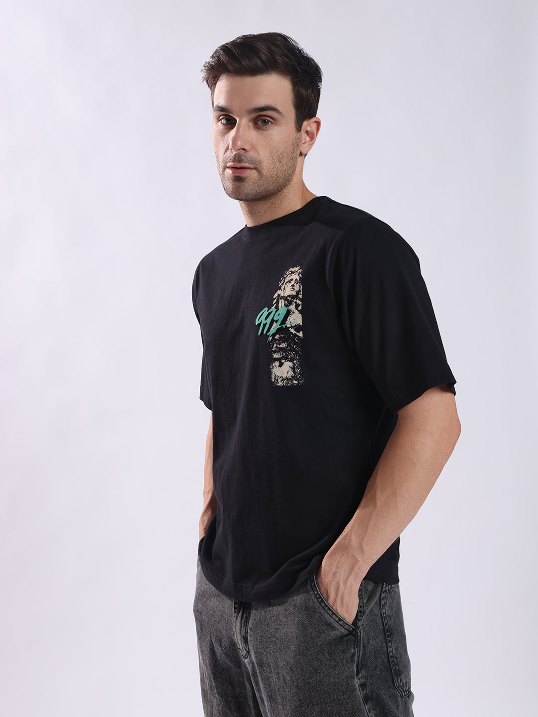 Men Black Cotton Oversized T-Shirt