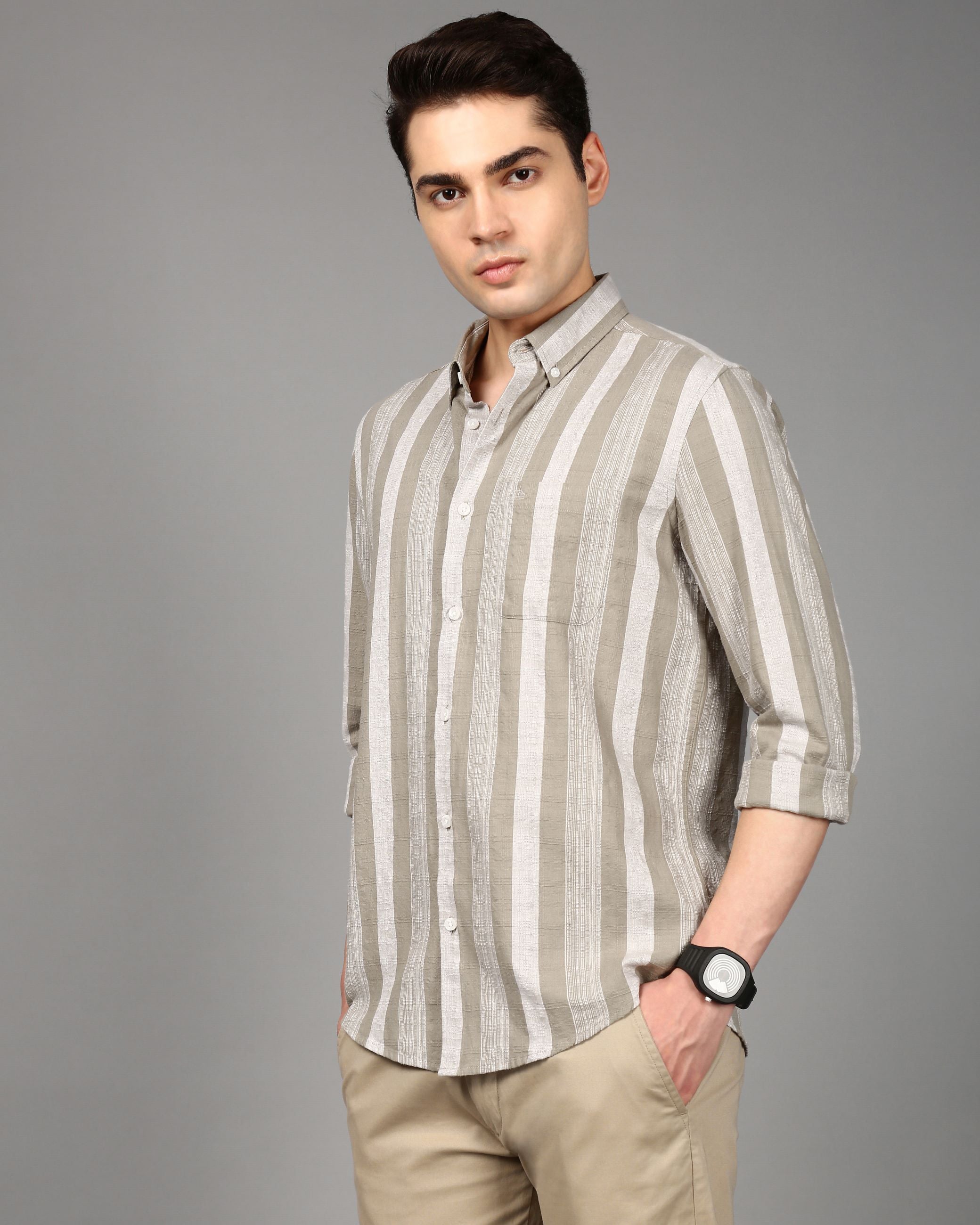 Men Olive Striped Shirt