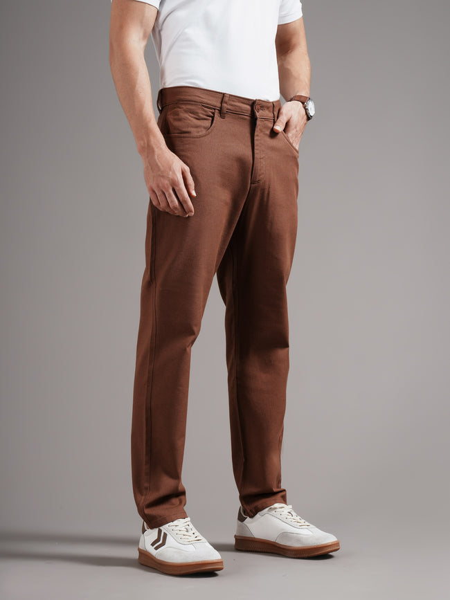 Men Brown Tailored Fit Trousers