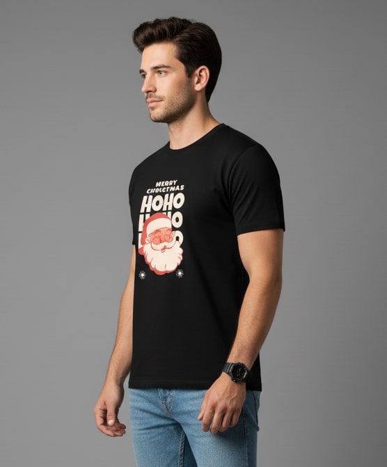 Men Printed Black Cotton Tshirt