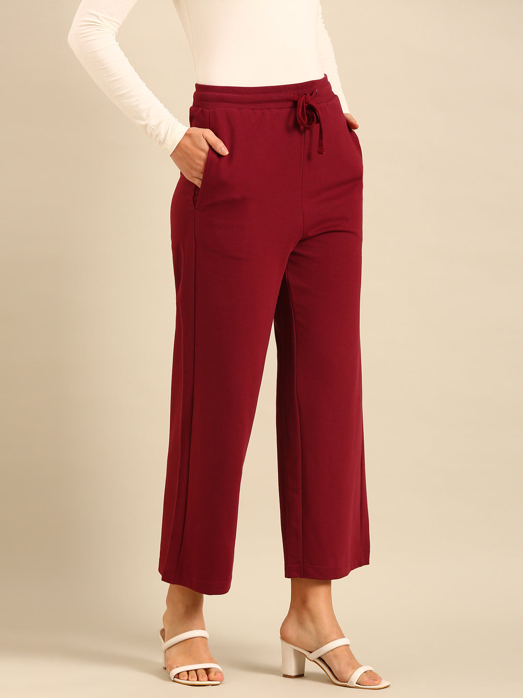 Women Burgundy Casual Pants