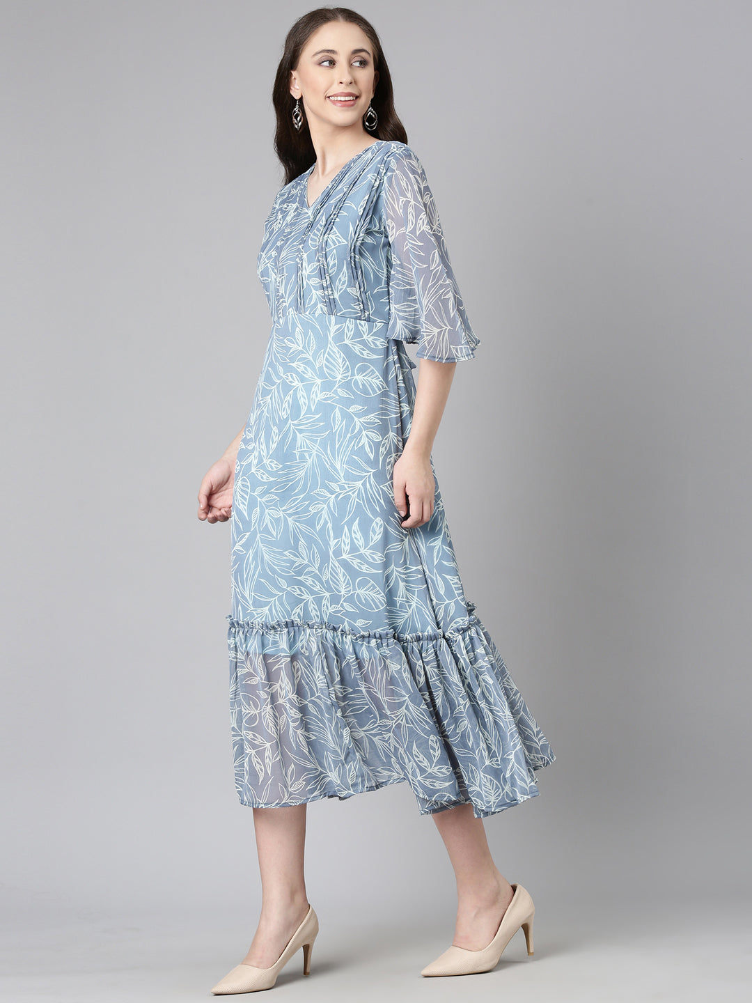 Women Grey Floral Chiffon Dress
