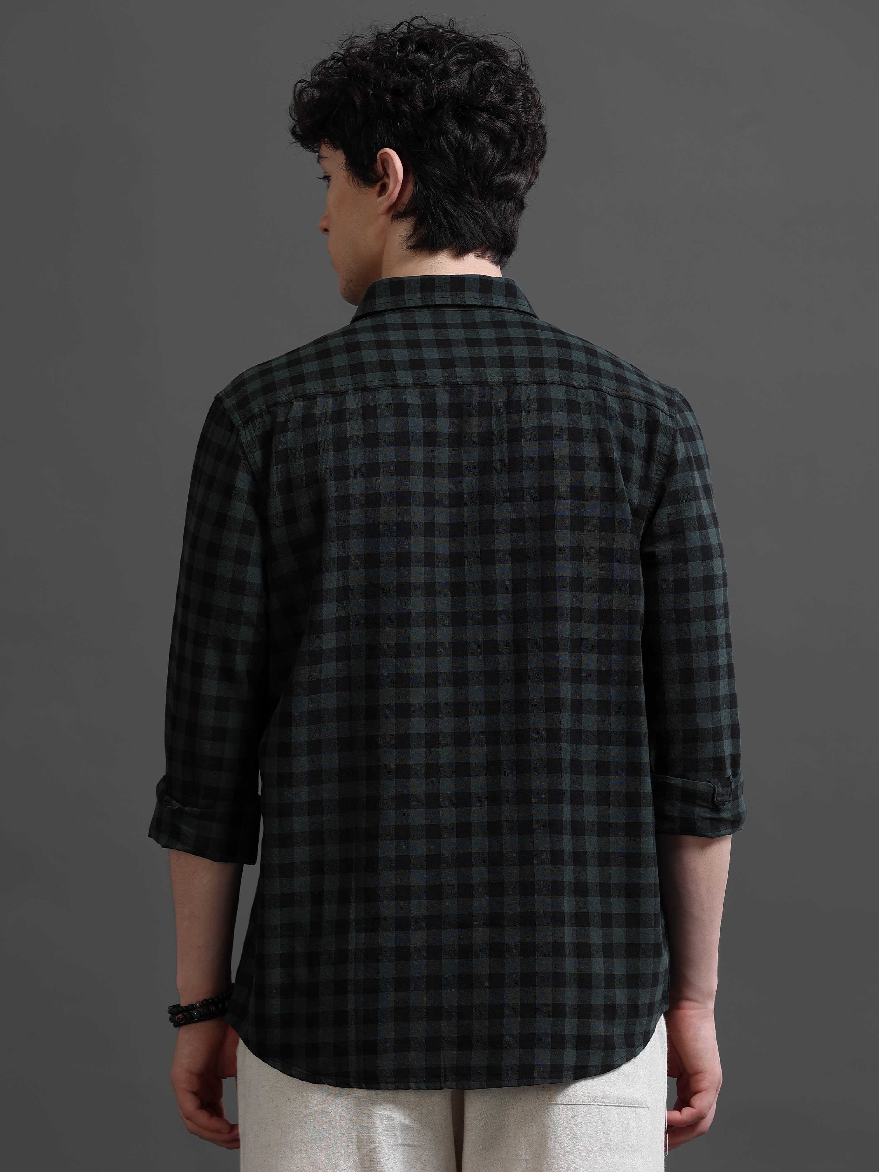 Men Green Check Shirt