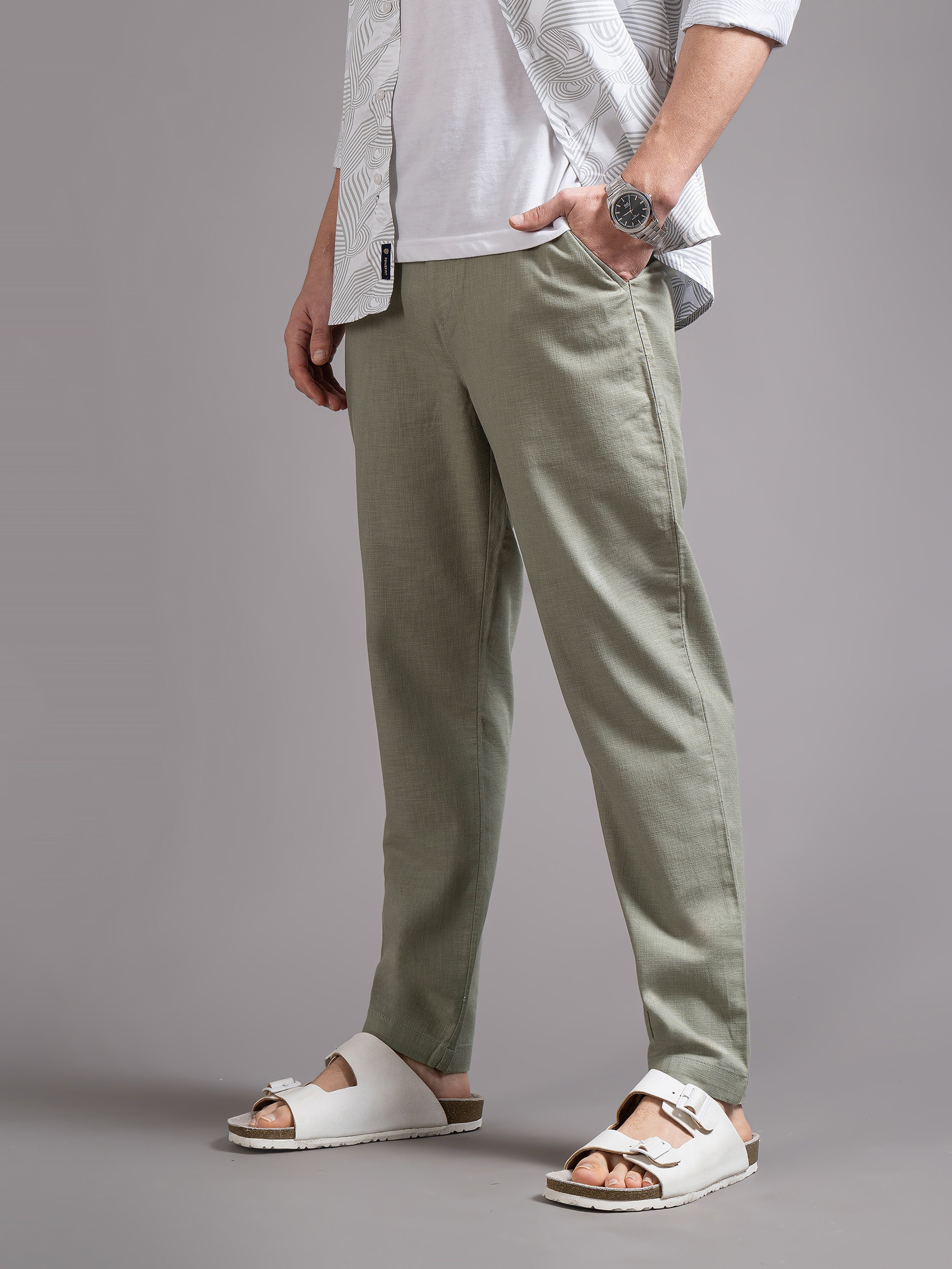 Men Green DrawString Regular Fit Chinos Trouser