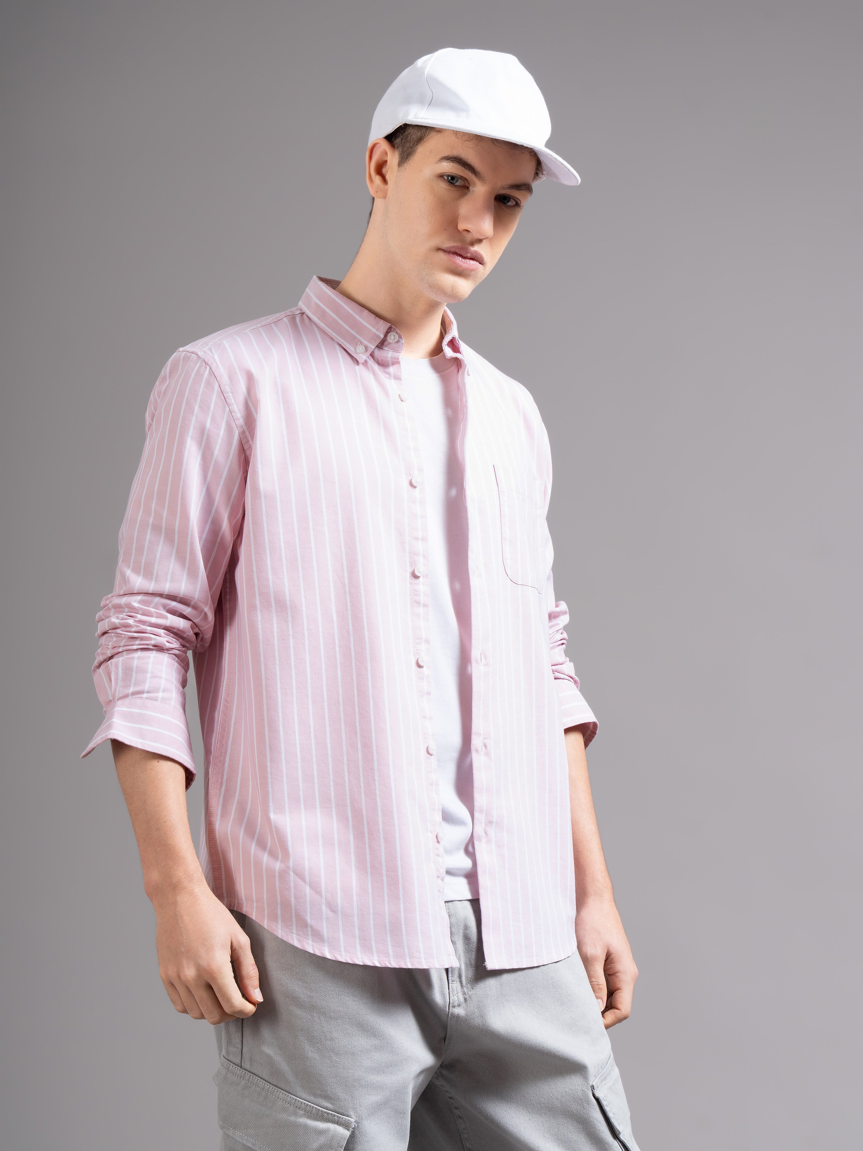 Men Peach Striped Shirt