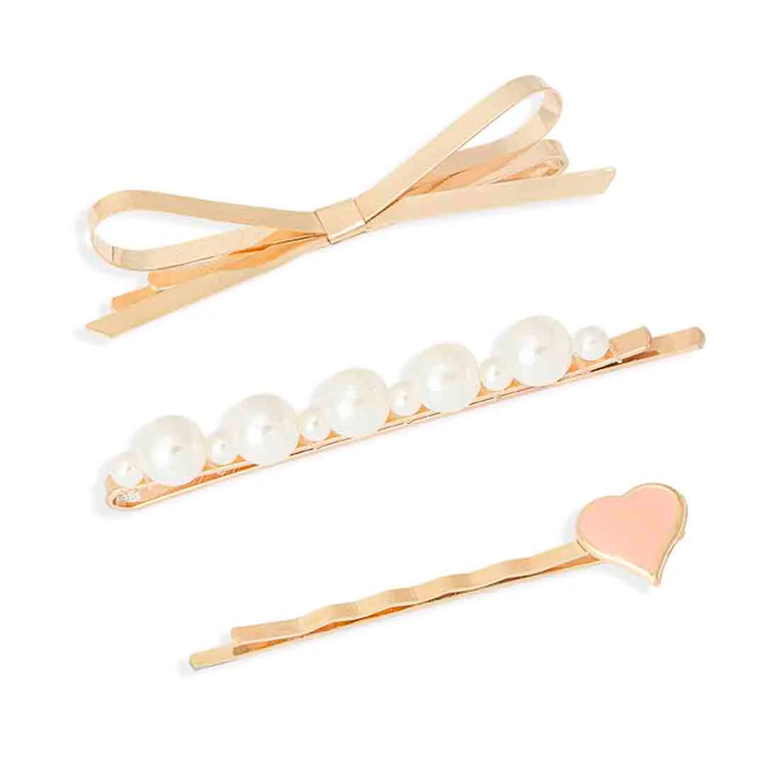 Women Pink Heart Pins Set Of 3