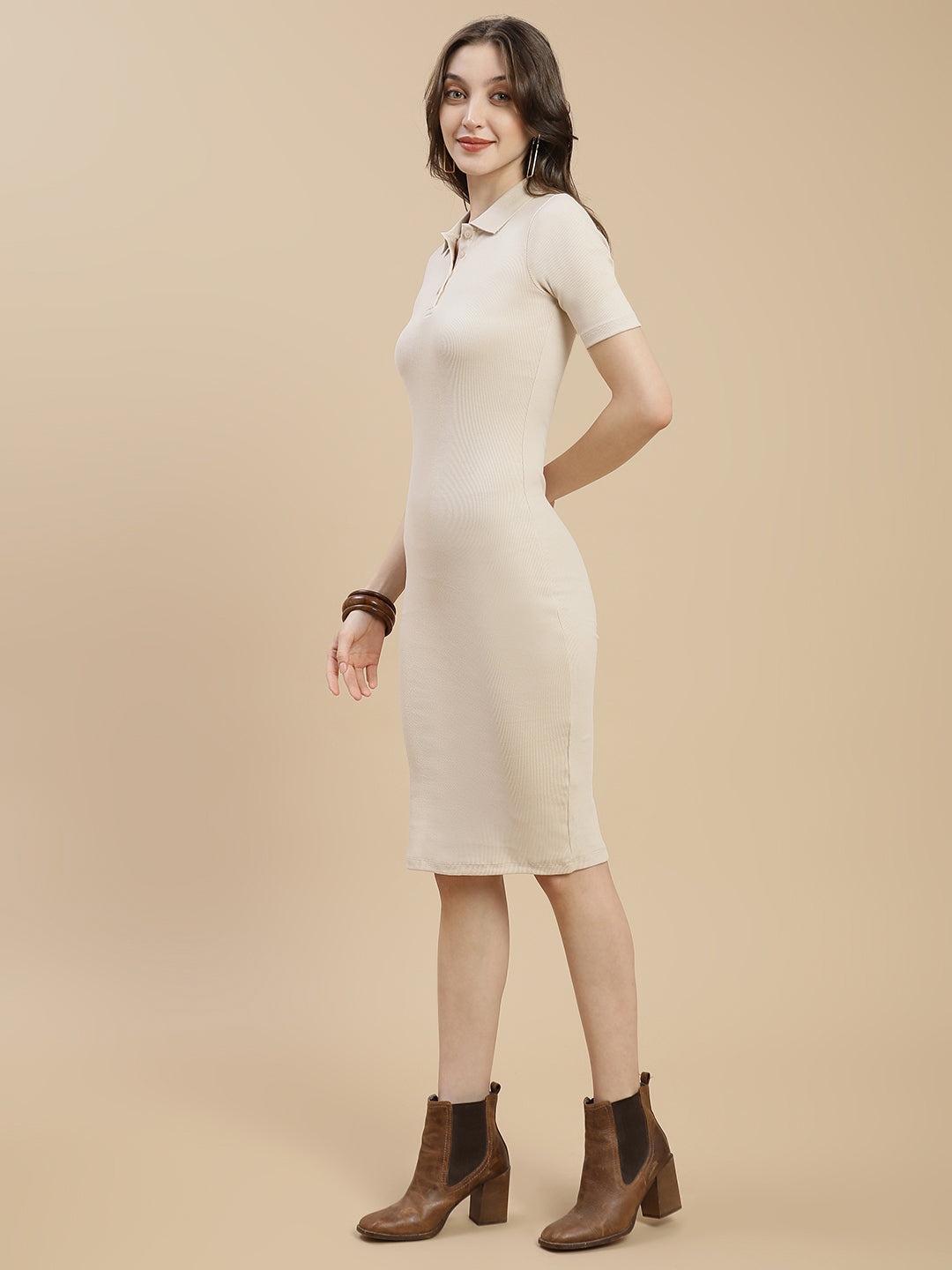 Women Beige Polo Dress