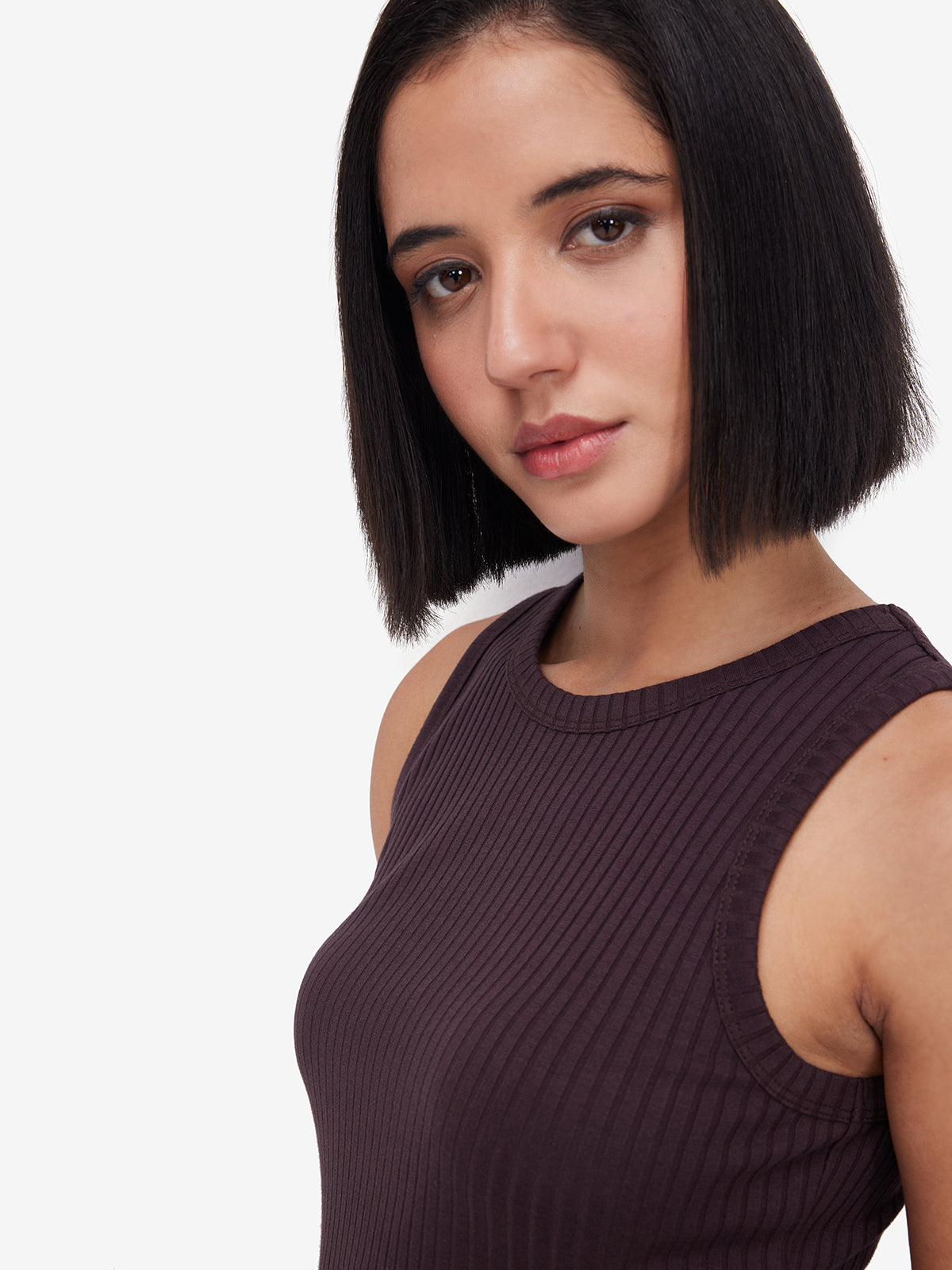 Women Brown Ribbed Side Slit Midi Dress