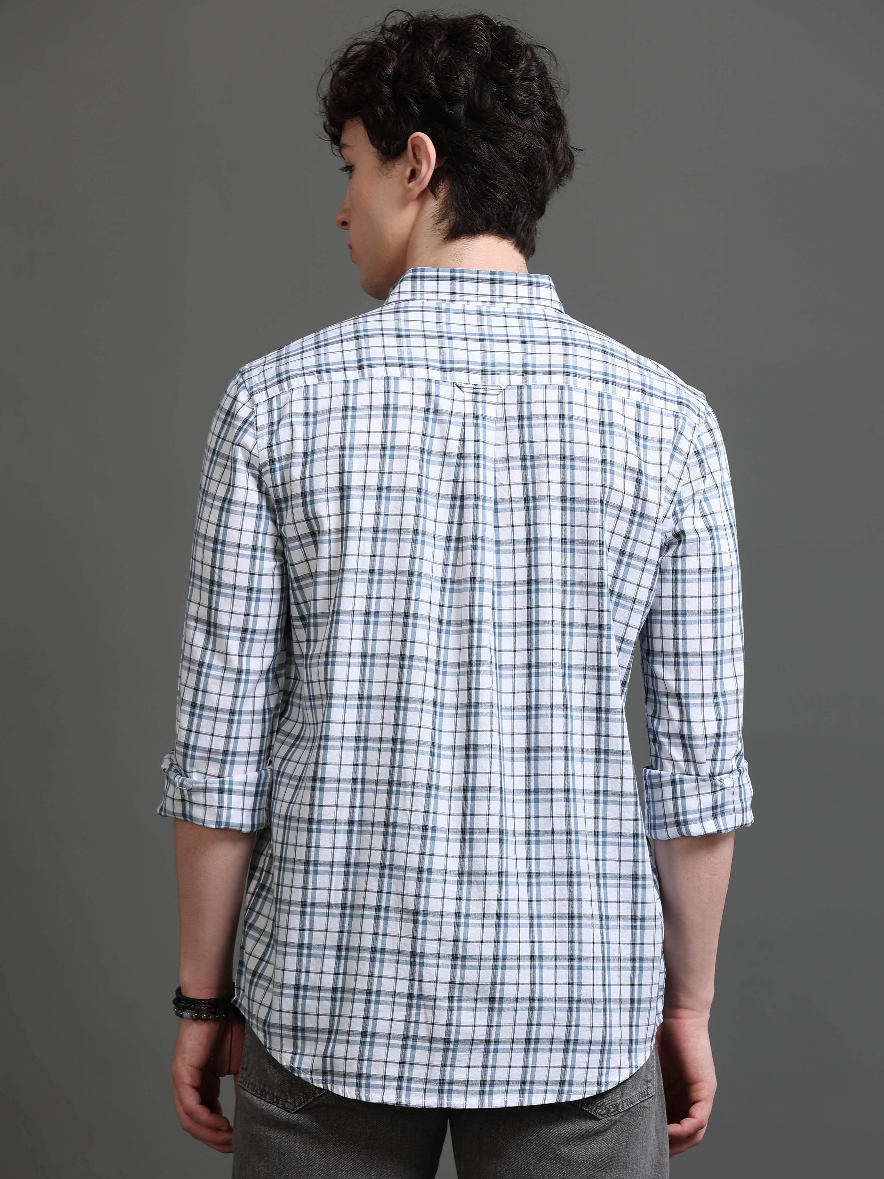 Men White Checked Shirt