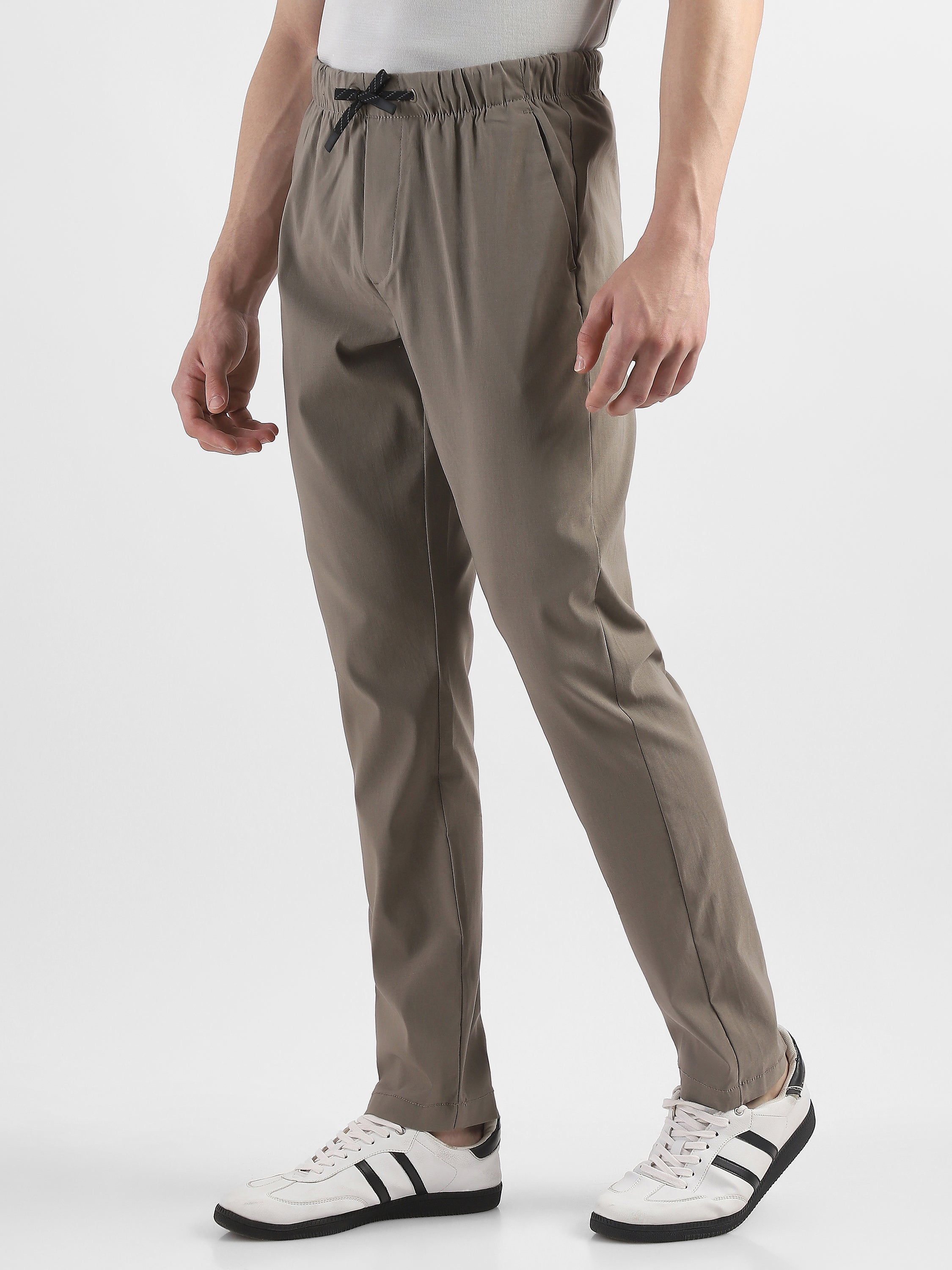 Men Brown Polyester Blend Pants