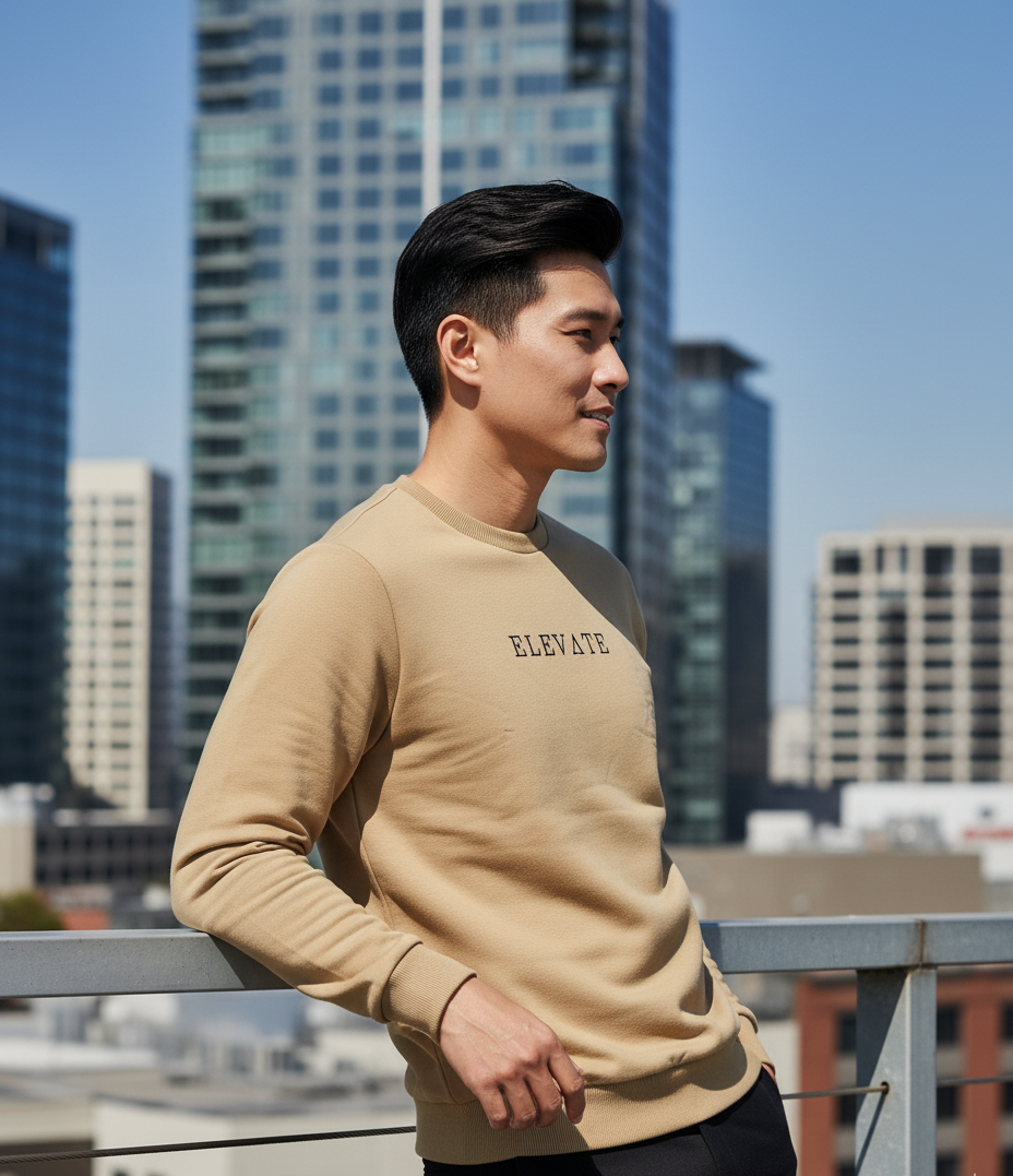 Men Cream Fleece Sweatshirt