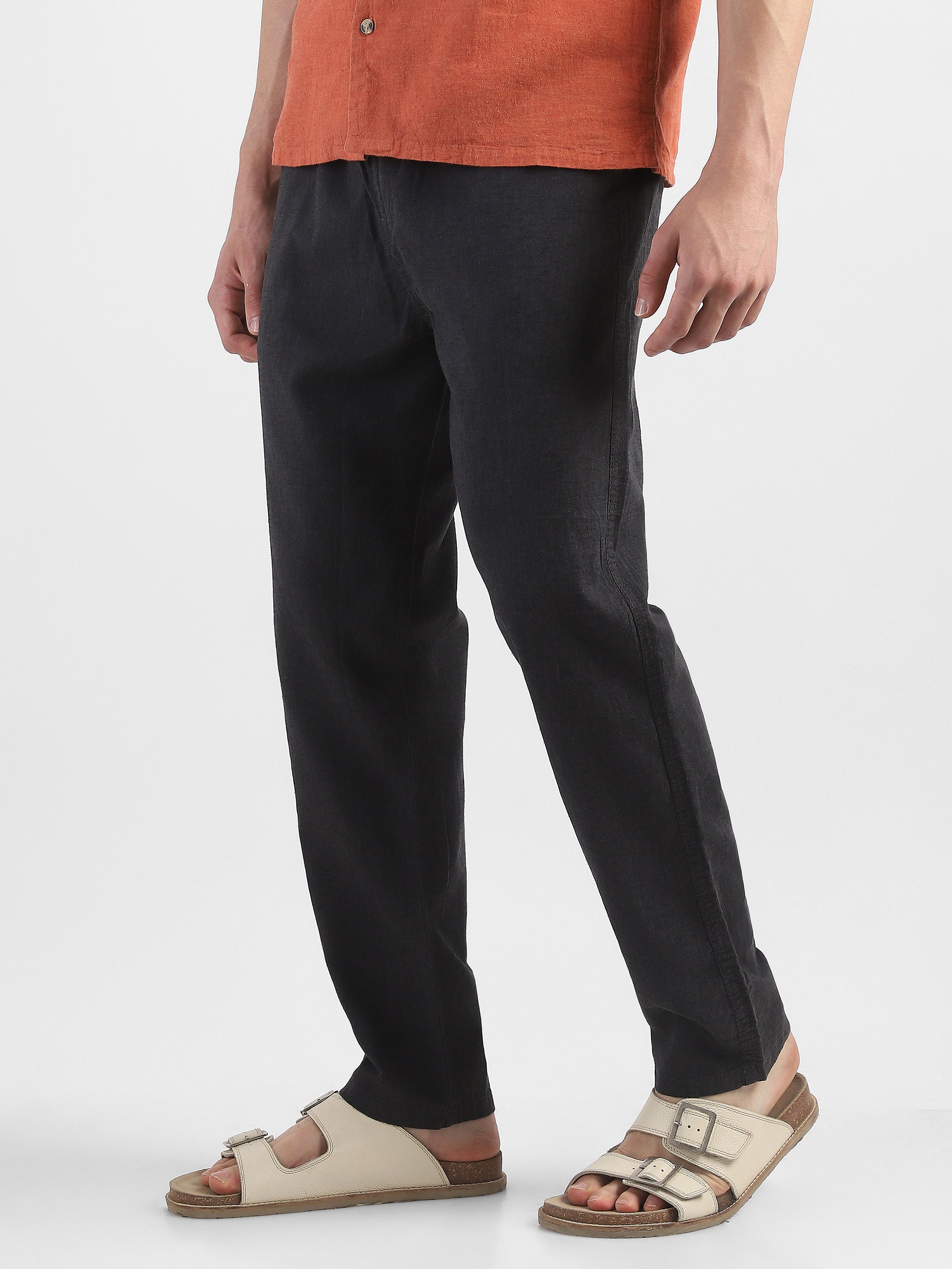 Men Black Cotton Blend Comfort Fit Pants