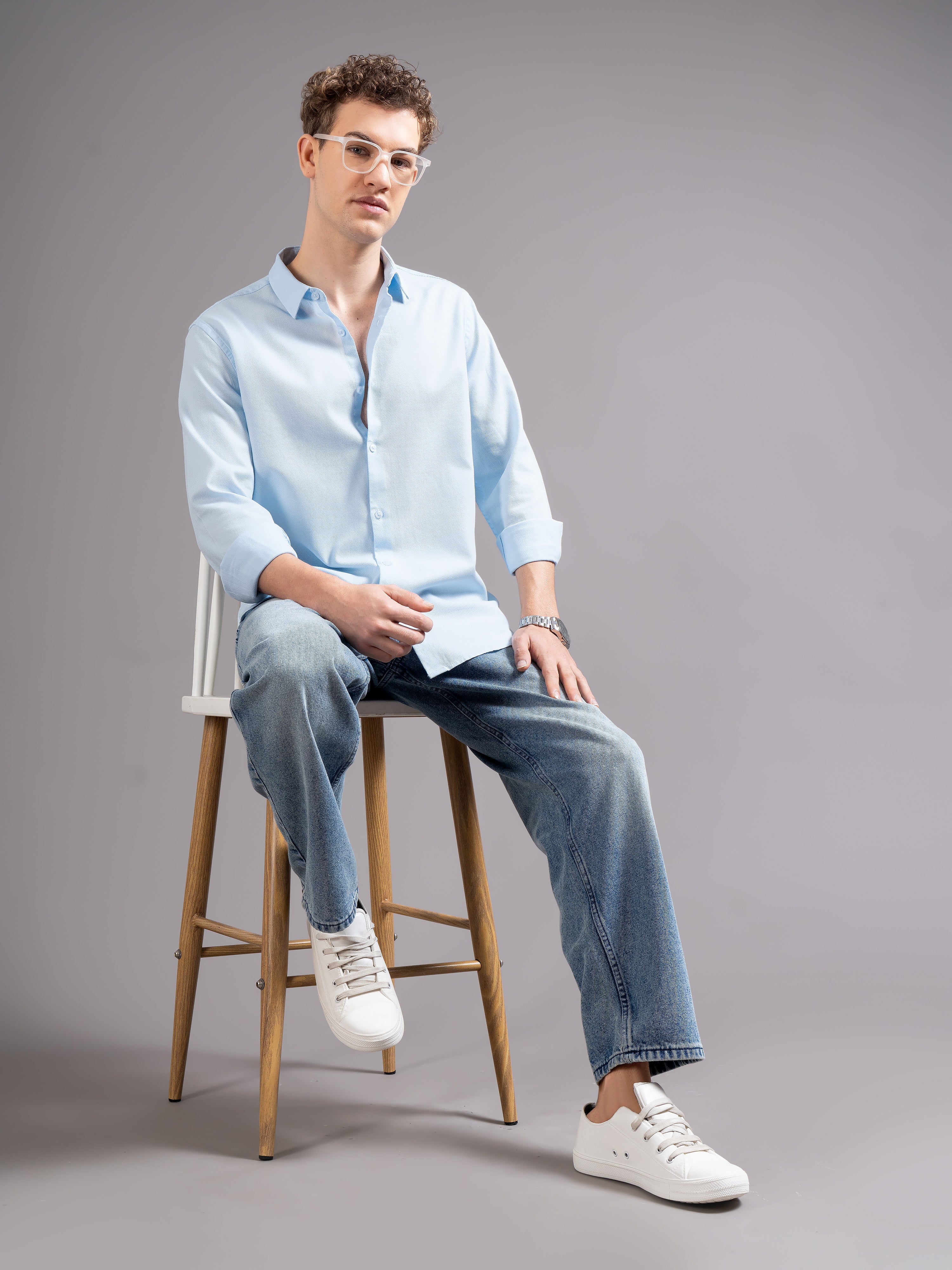 Men Blue Cotton Shirt