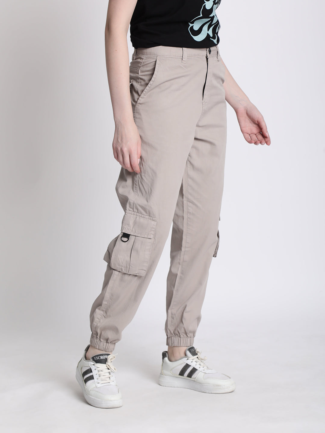 Women Grey Cargo Joggers with Flap Pockets