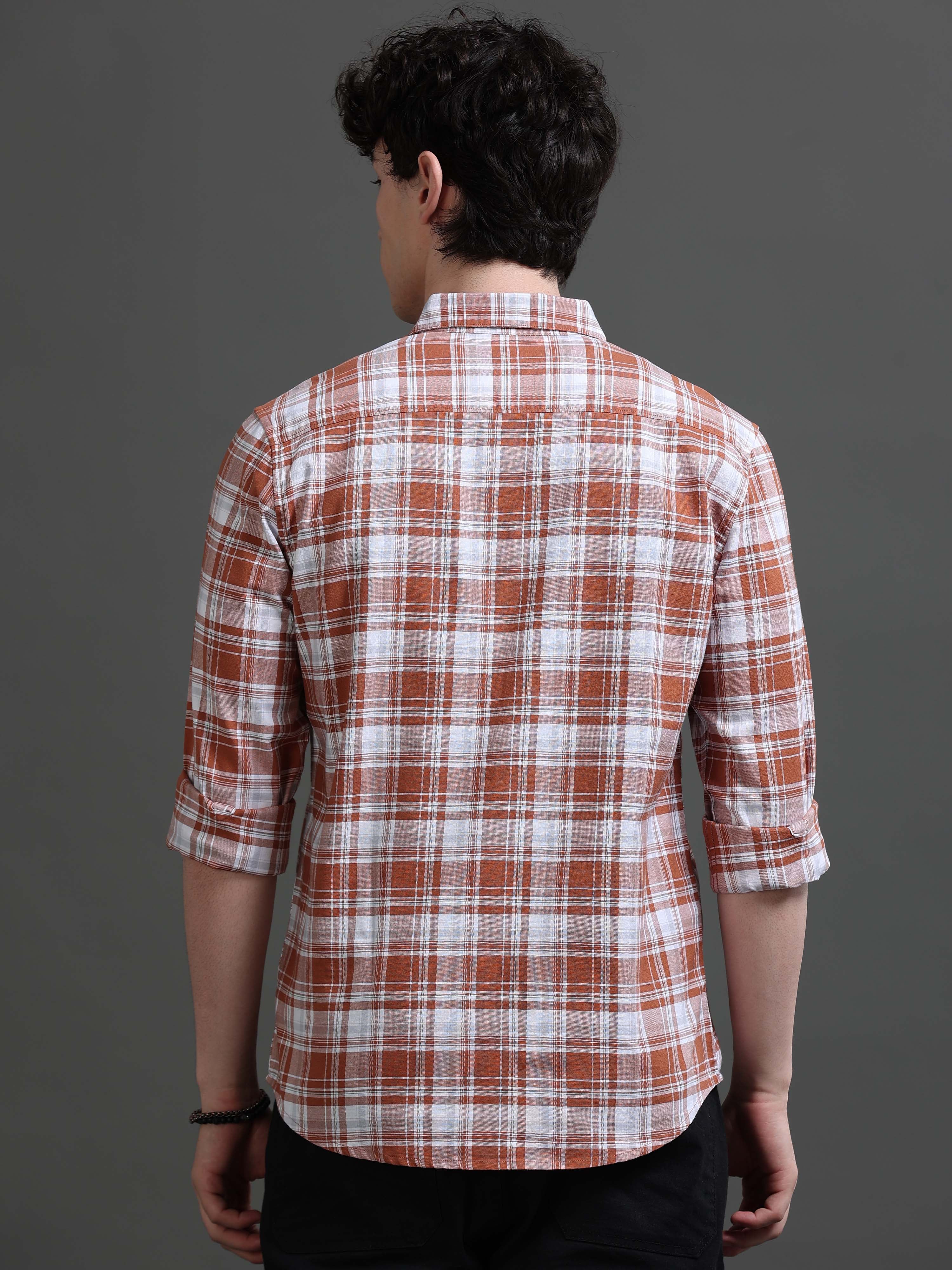 Men Brown Check Shirt