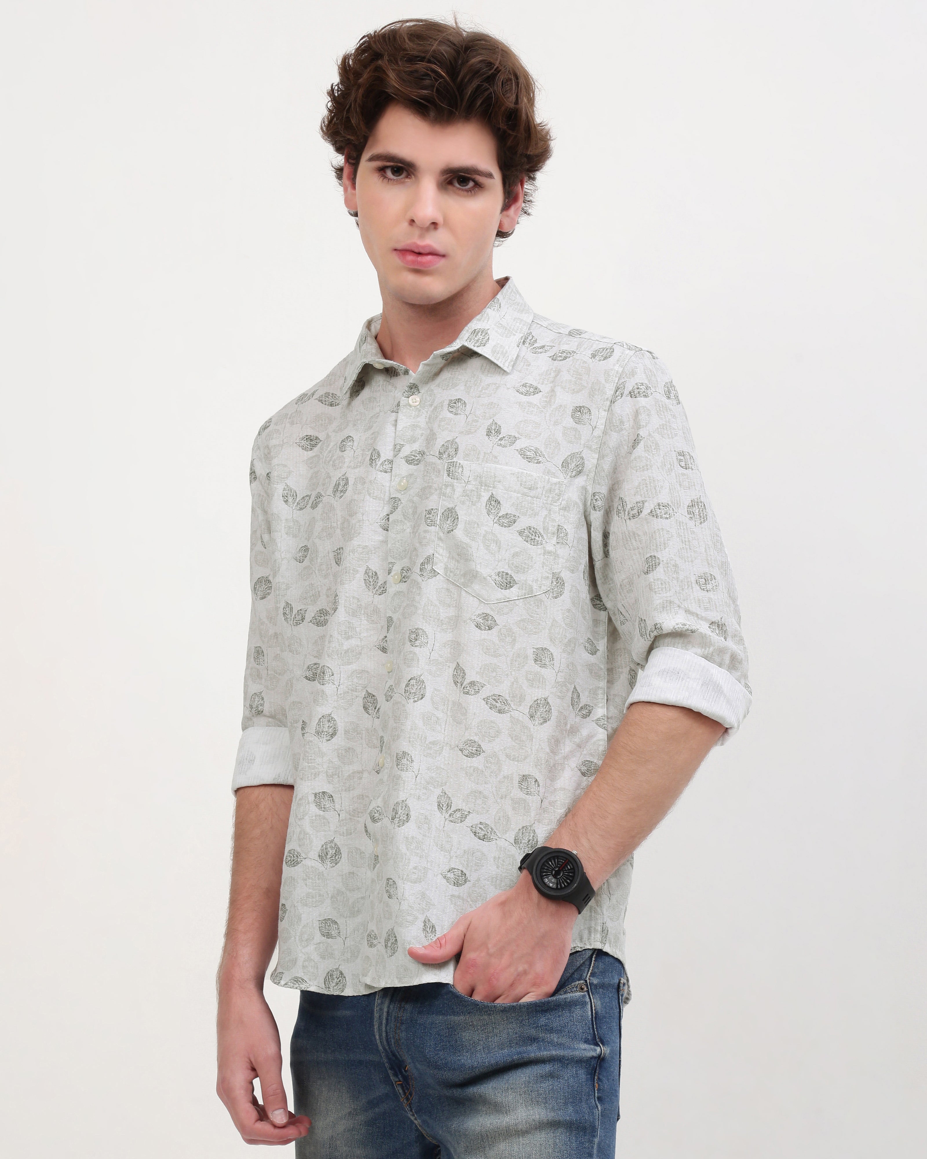 Men Beige Slim Fit Shirt