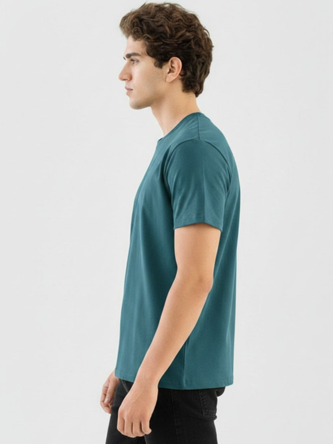 Men Teal Soild Cotton T-shirt