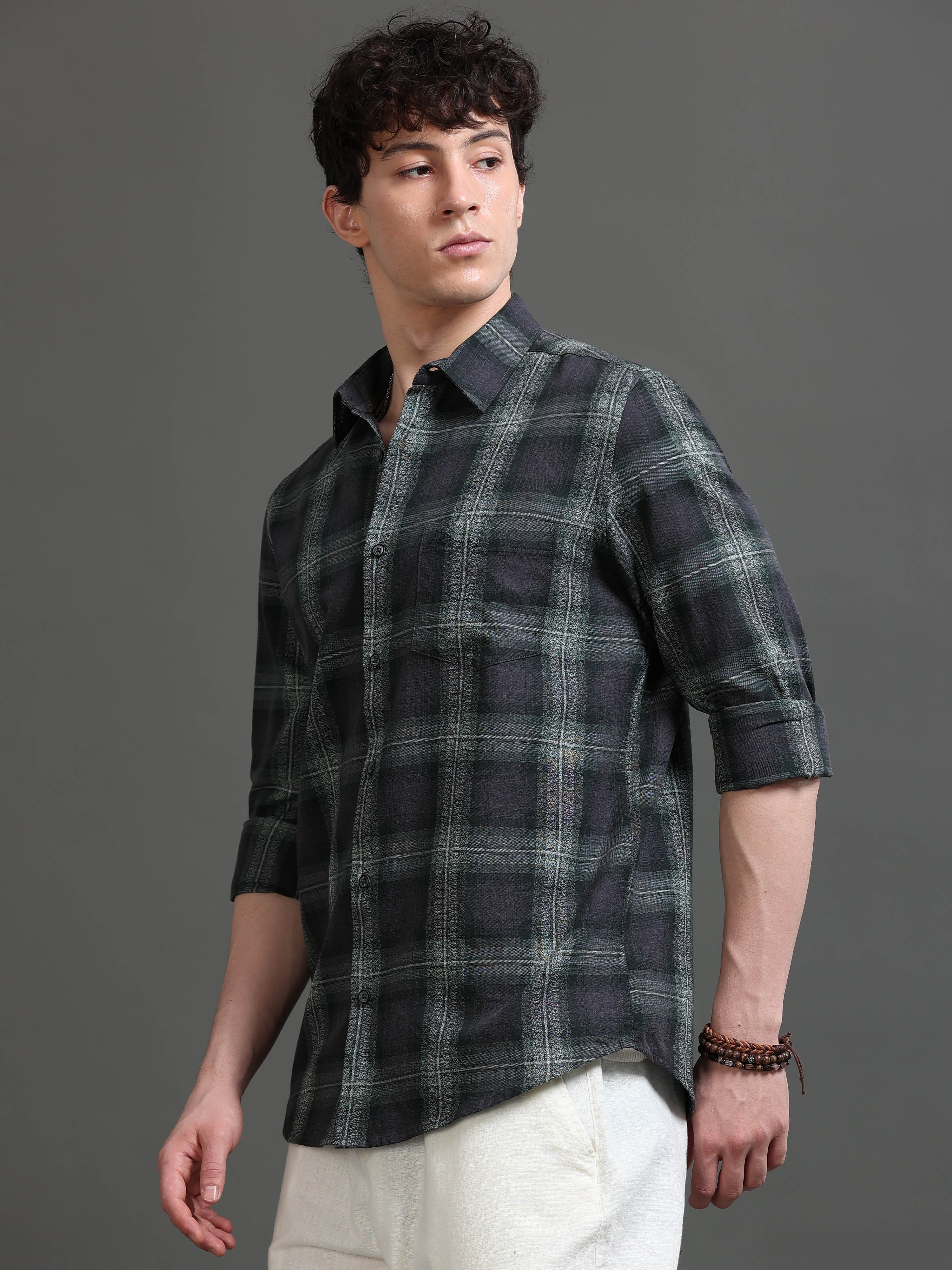 Men Green Checked Shirt