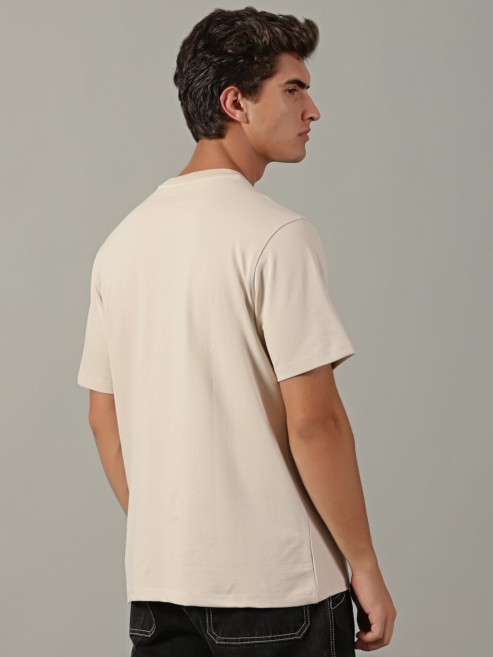 Men Beige Basic T-Shirt