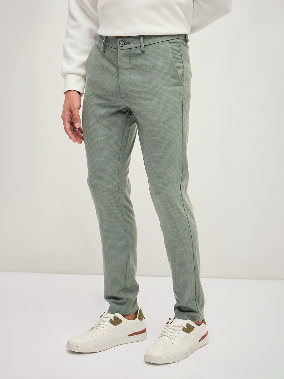 Men Olive 4 Way Stretch Formal Trouser