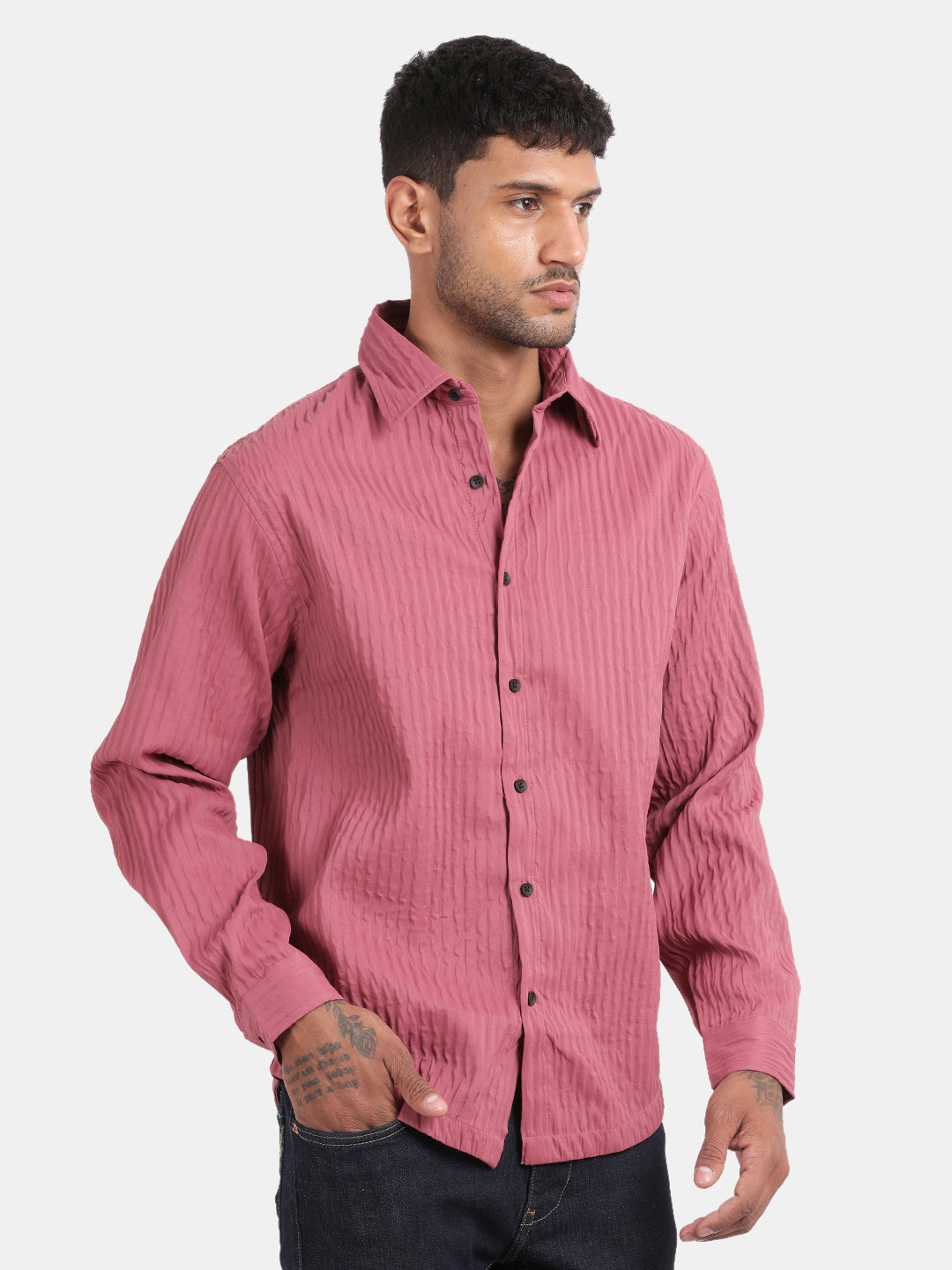 Men Pink Slim Fit Spread Collar Full Sleeve Casual Shirt