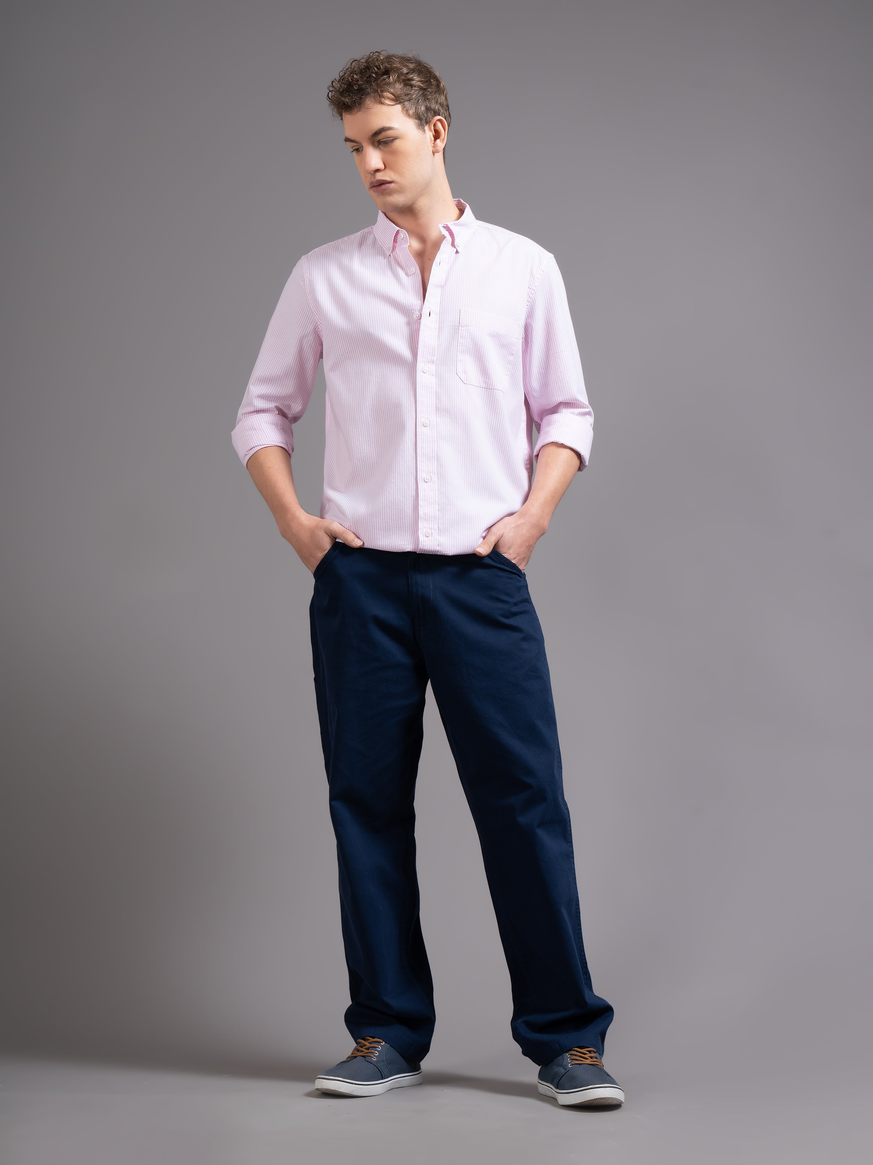 Men Pink Striped Shirt