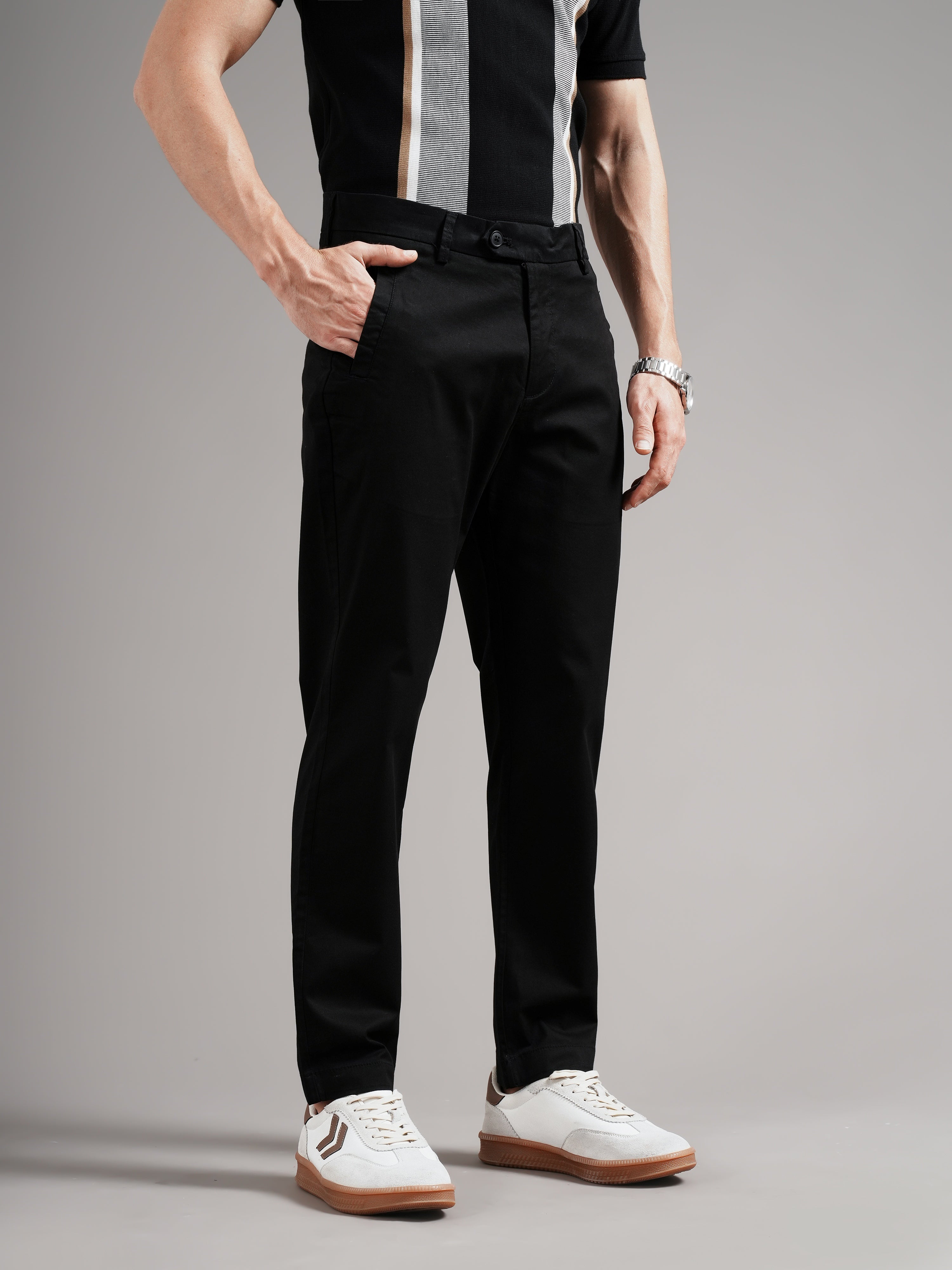 Men Black Tailored Fit Trousers