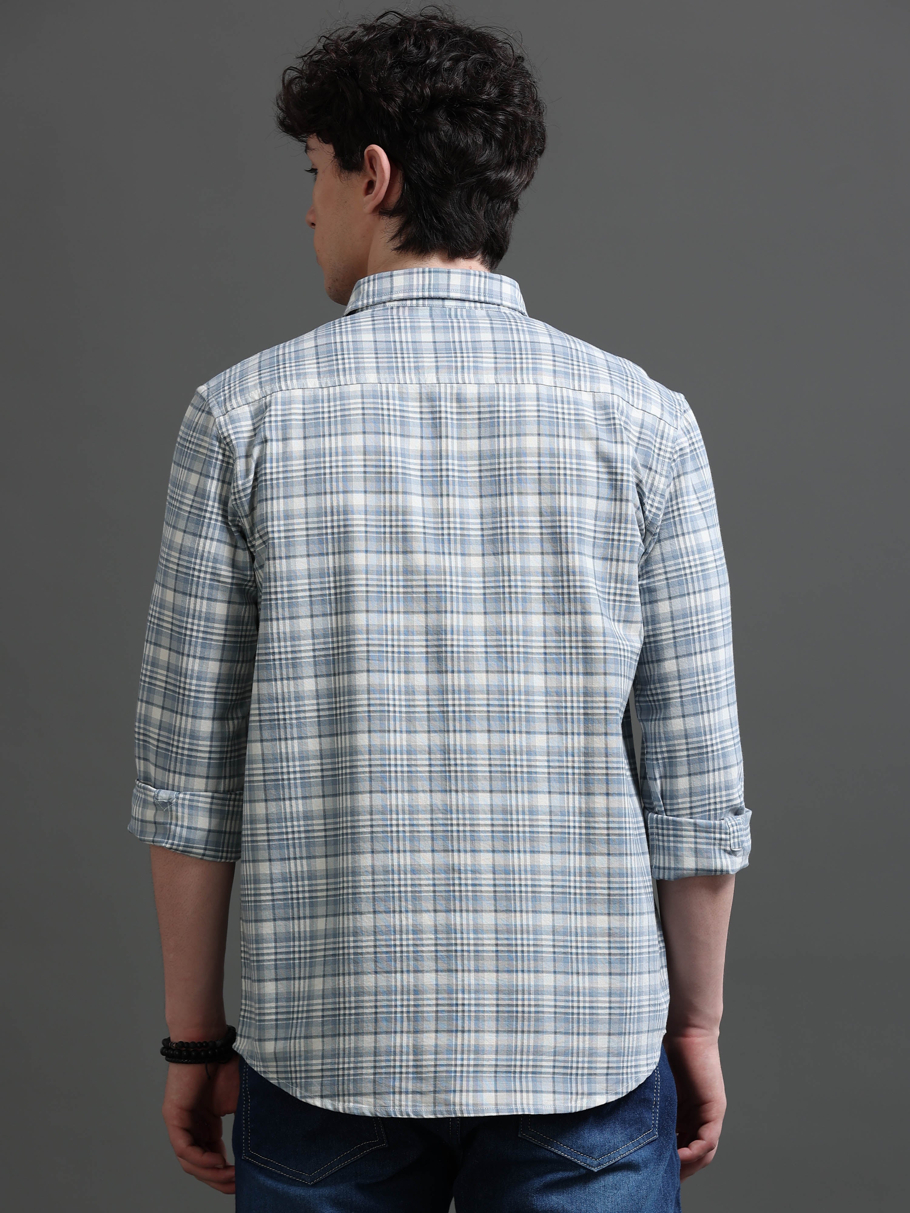 Men Blue Check Shirt