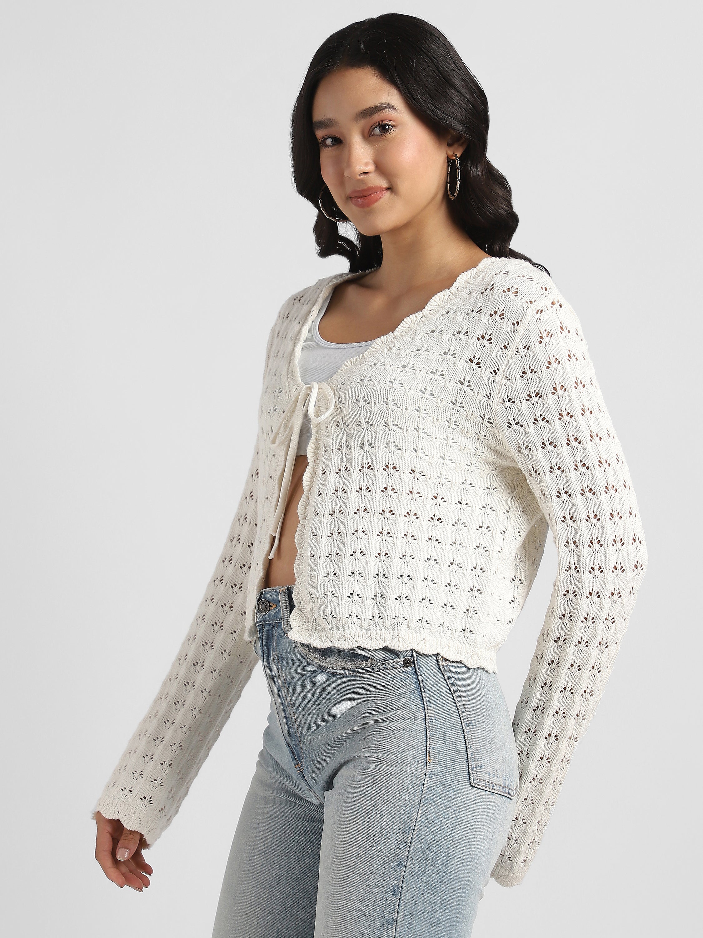 Women Cream Crochet Front open top