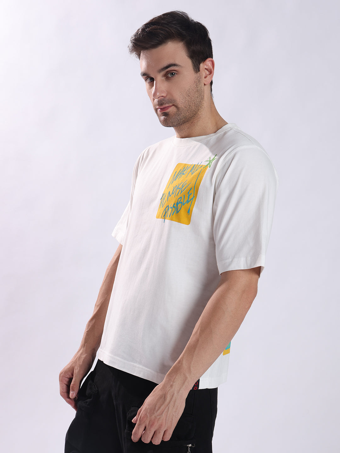 Men White Cotton Oversized T-Shirt