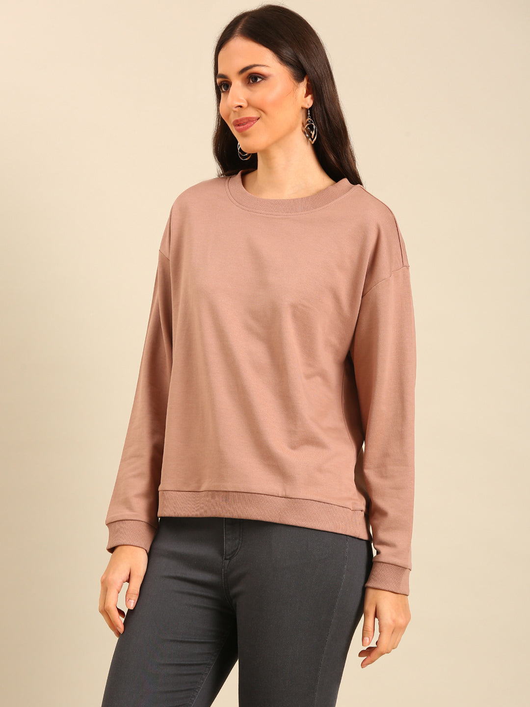 Women Beige Winter Sweatshirt