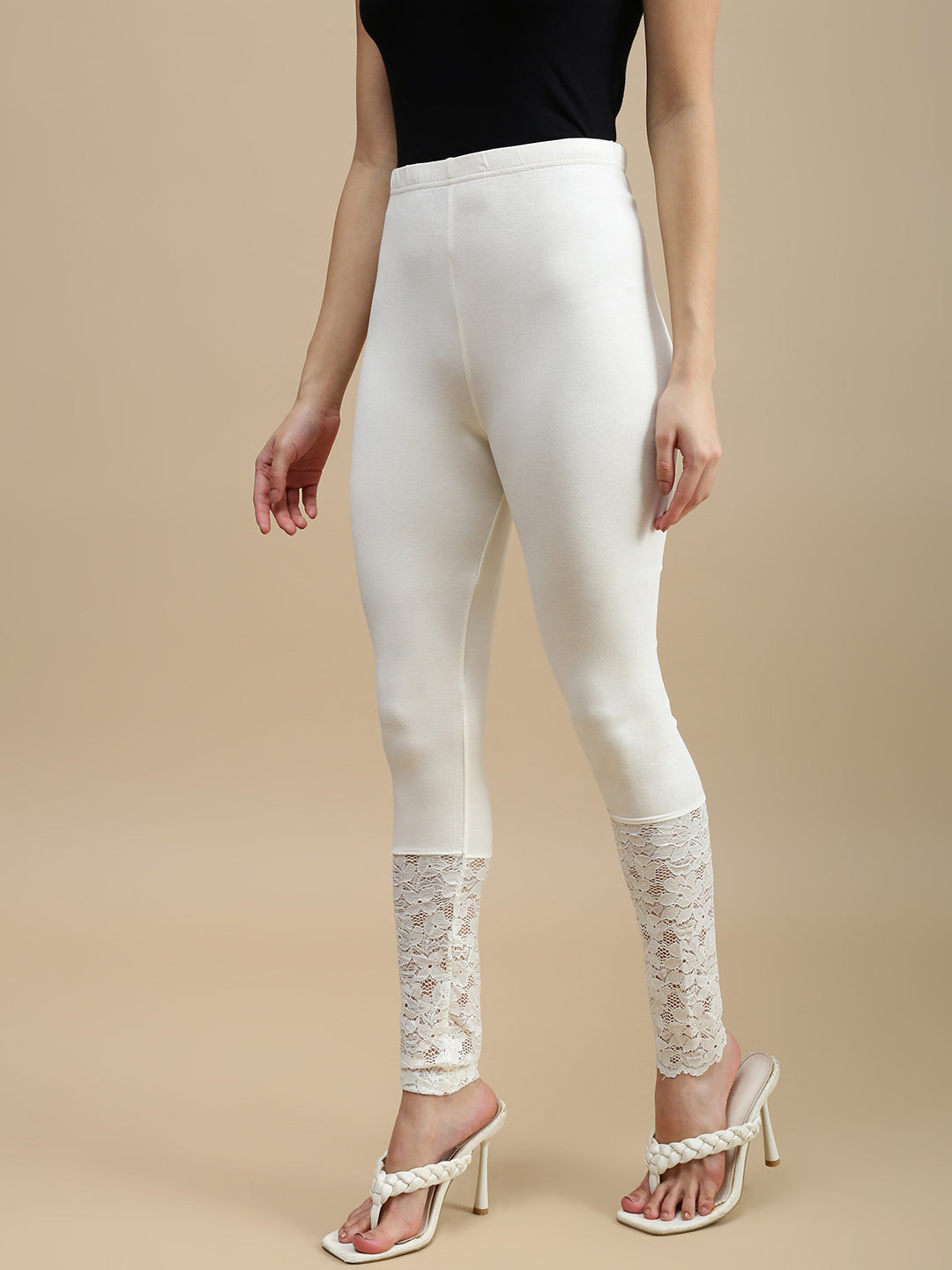 Women Off White Casual Leggings