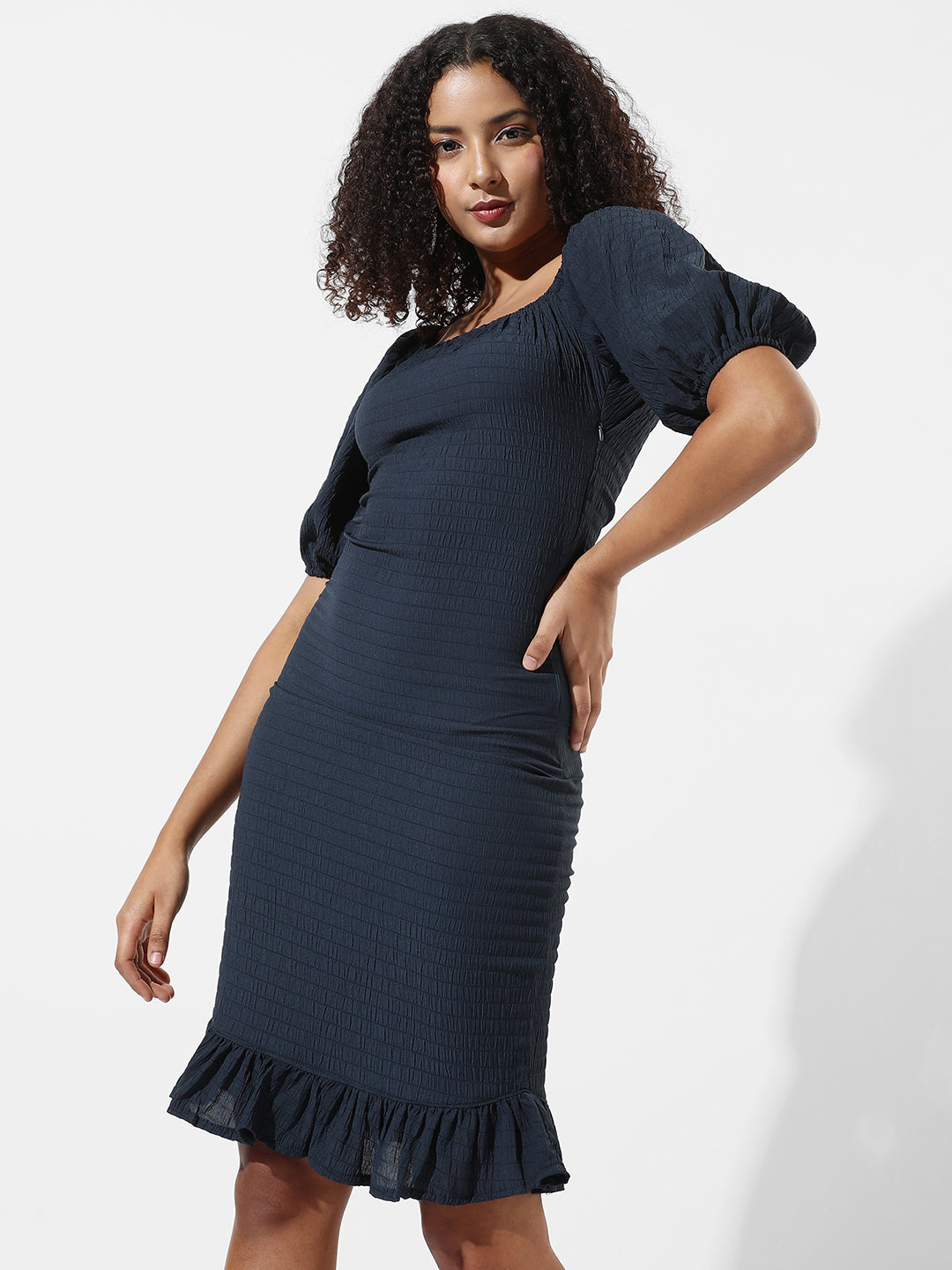 Women Blue Puff-Sleeved Dress