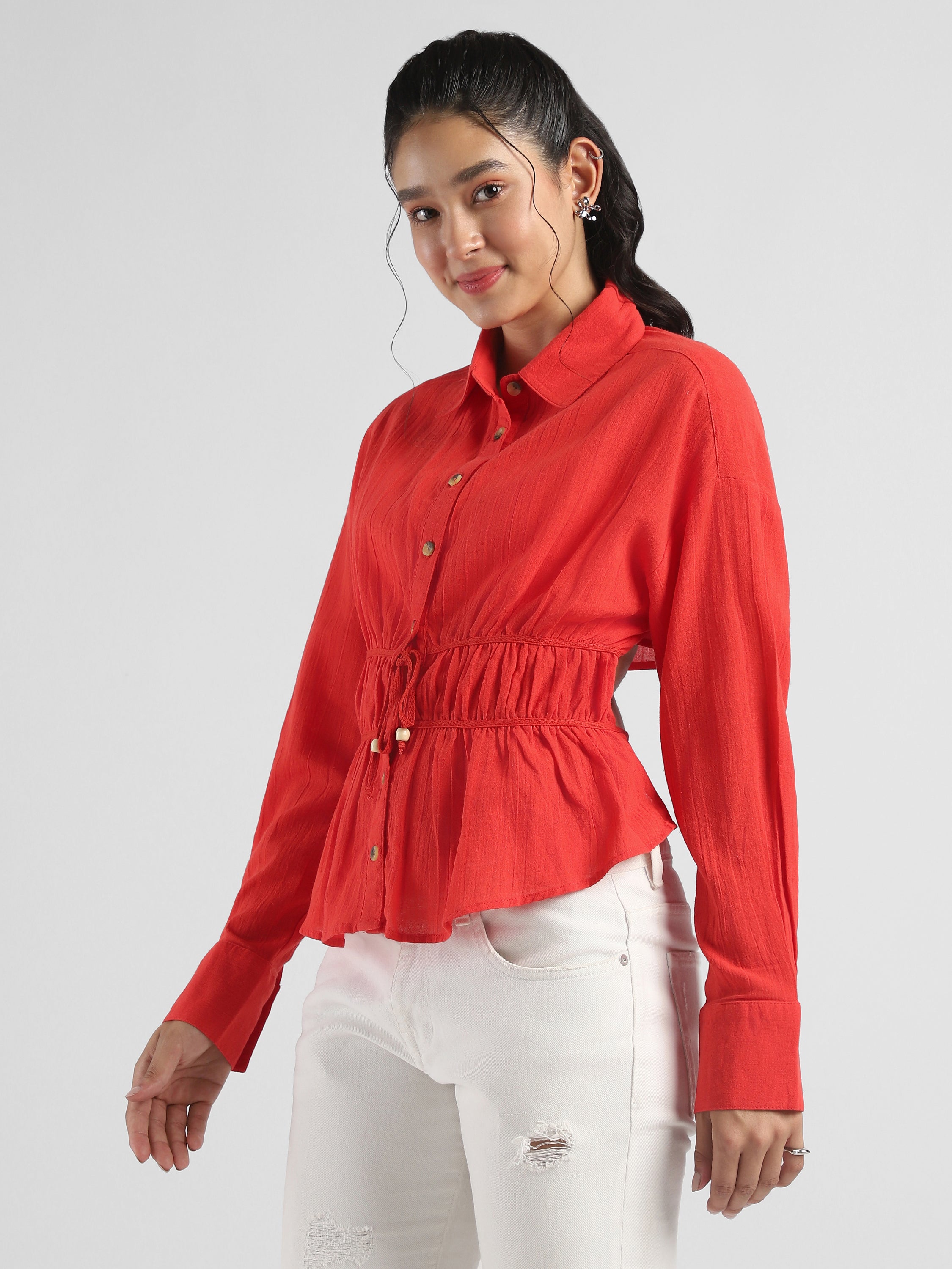 Women  Red Shirt with Stylish Back Cut-Out