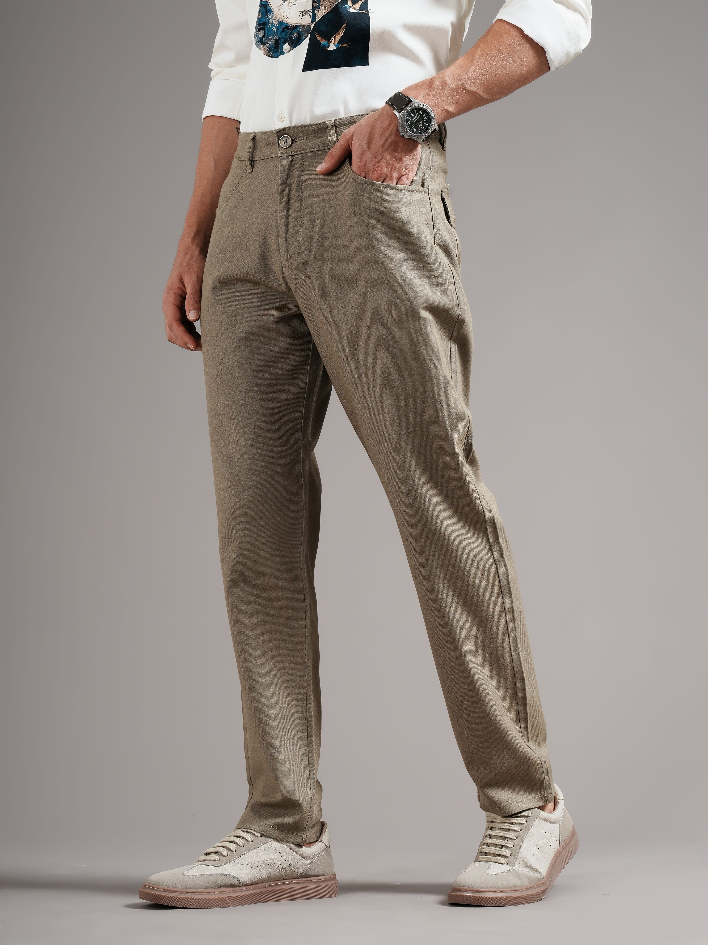 Men Olive Tailored Fit Trousers