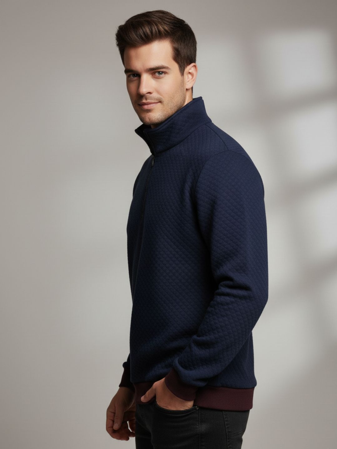 Men Navy Quilted Sweatshirt