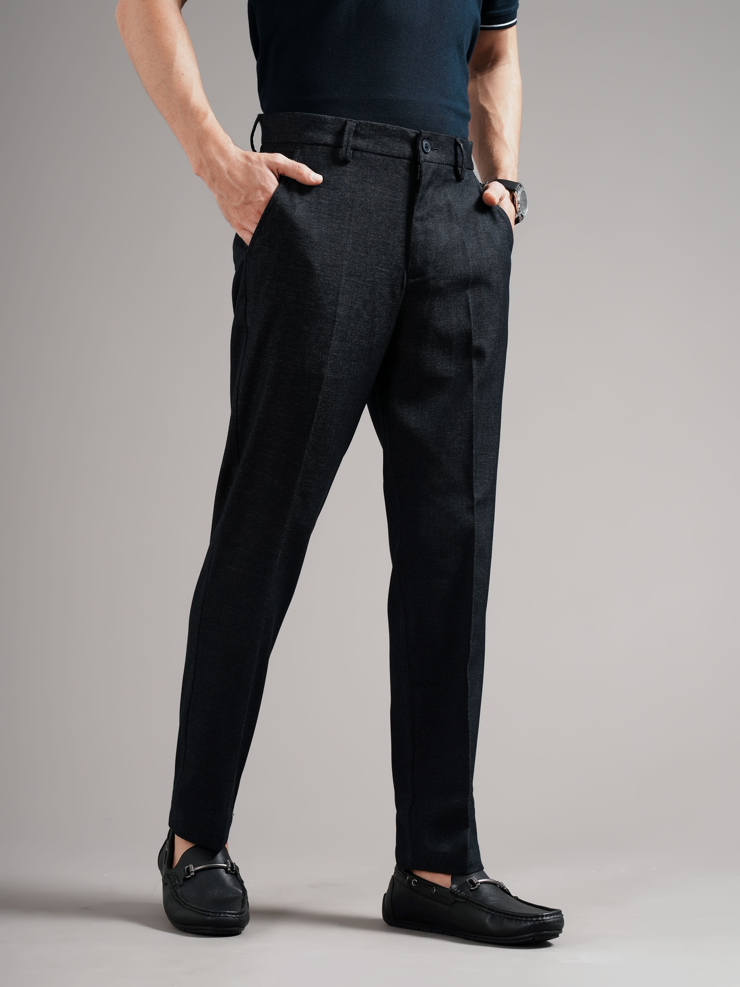 Men Navy Straight Fit Trousers