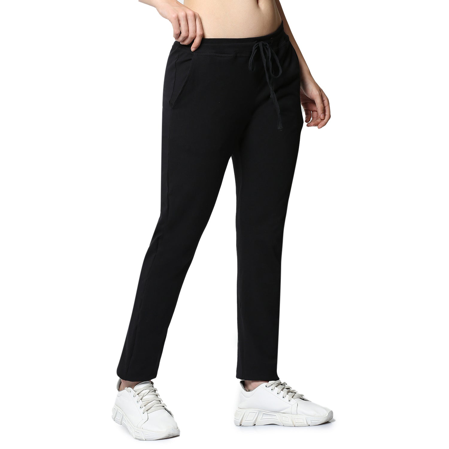 Women Black Ankle Length Track Pant