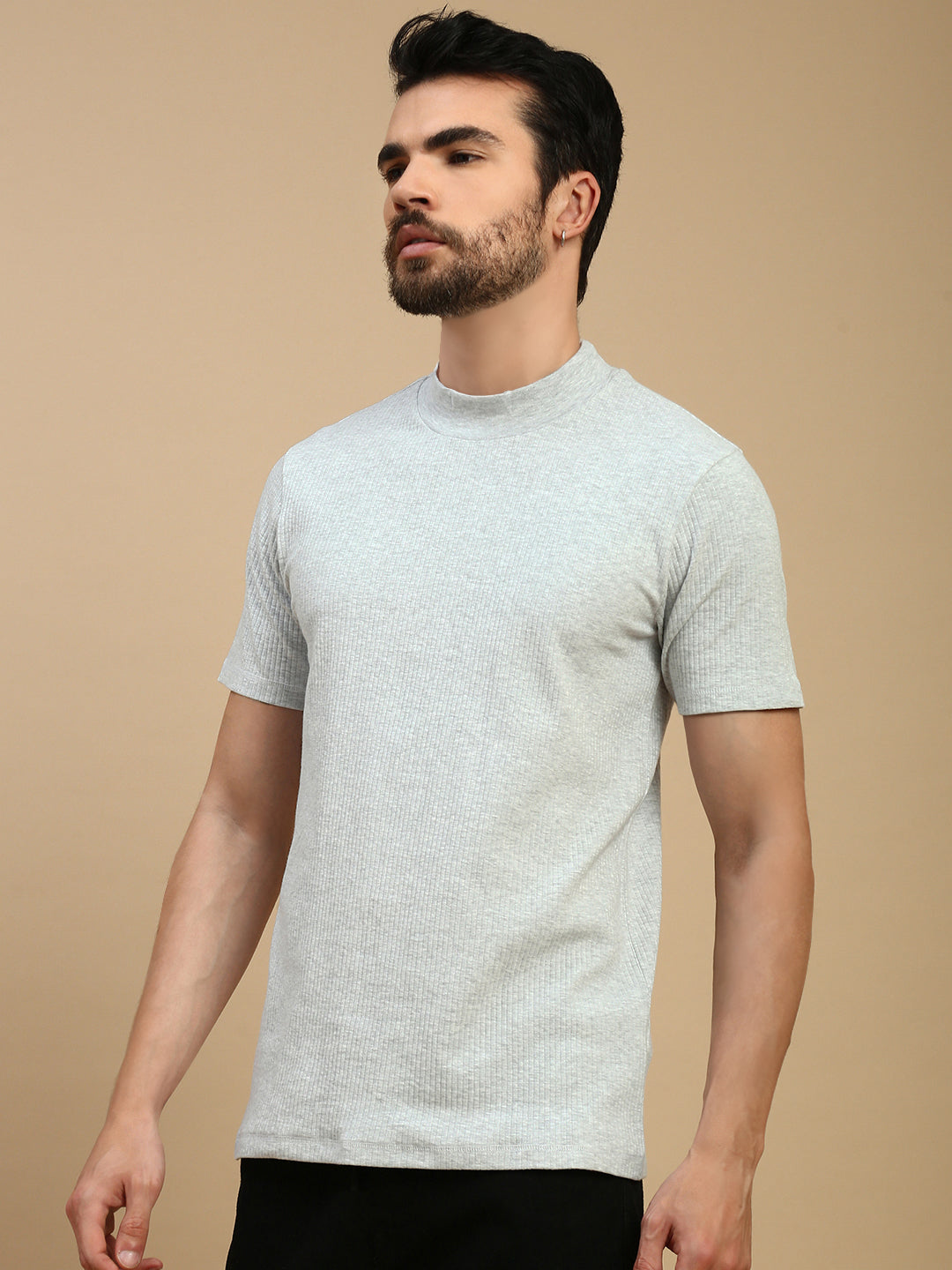 Men Grey High Neck Tee