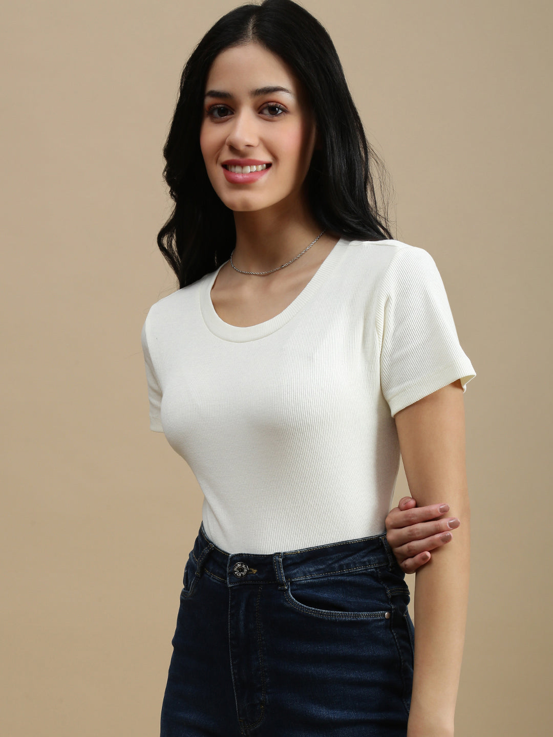 Women Cream Casual Top