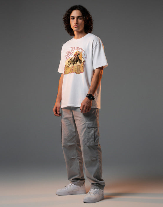 Men White Graphic Cotton Oversized T-Shirt