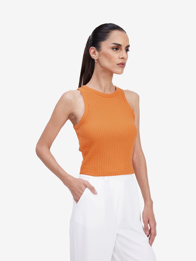 Women Orange Crop Tank Top