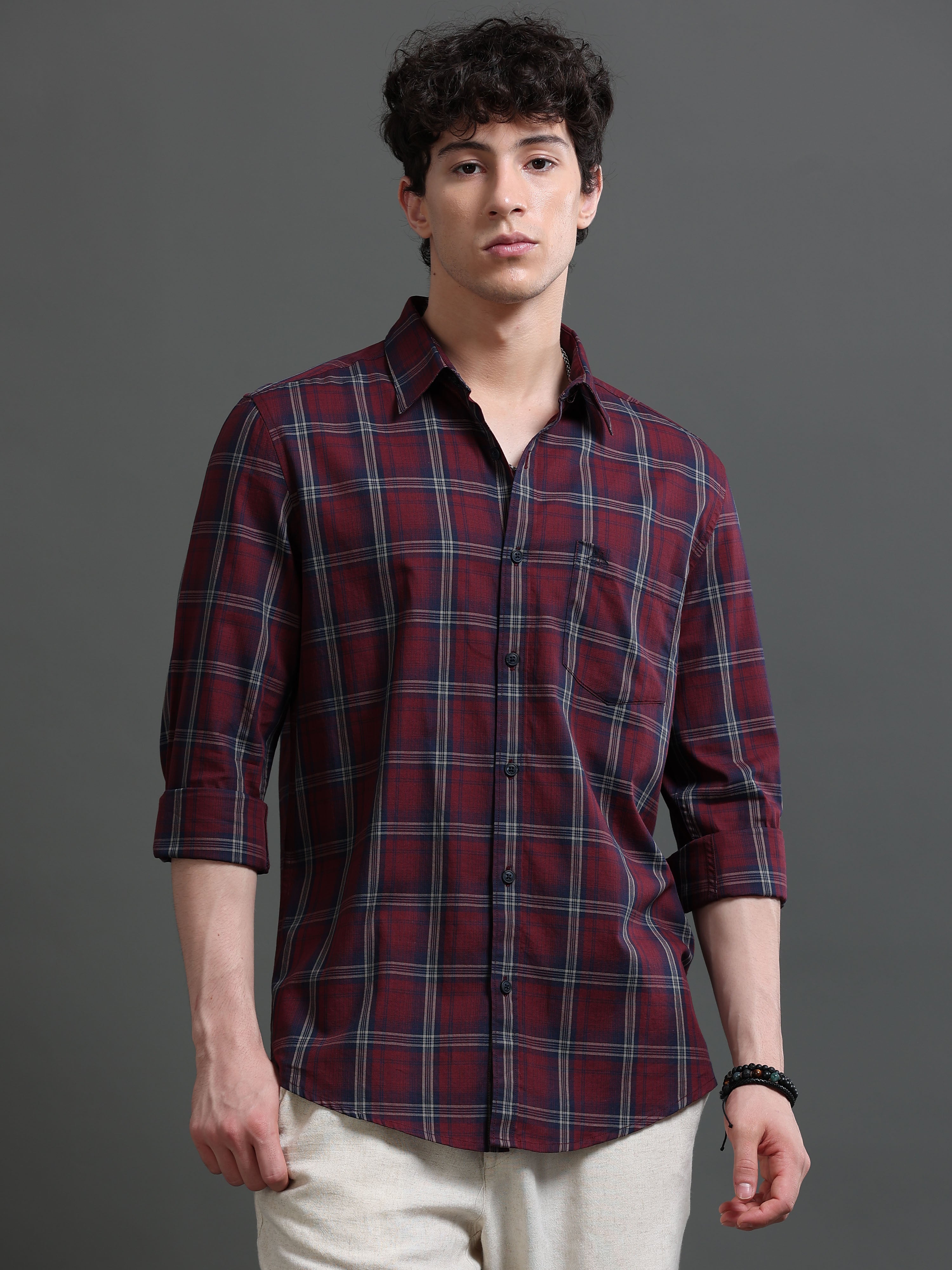 Men Red Check Shirt