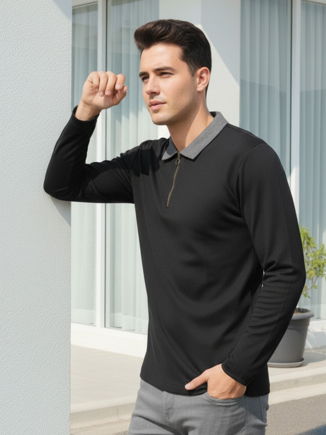 Men Black Semi-Formal Wear T-Shirt