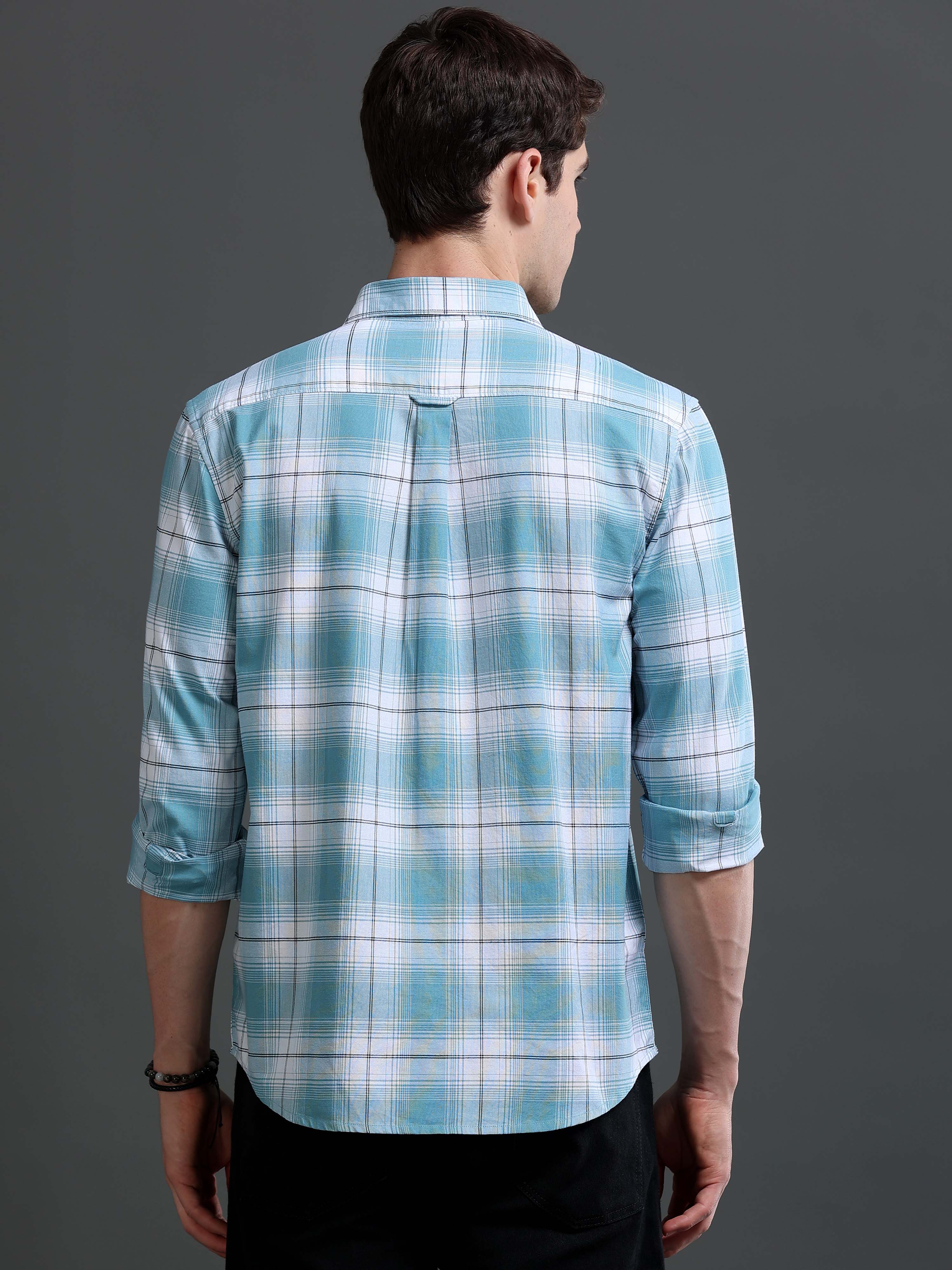 Men Blue Checked Cotton Shirt