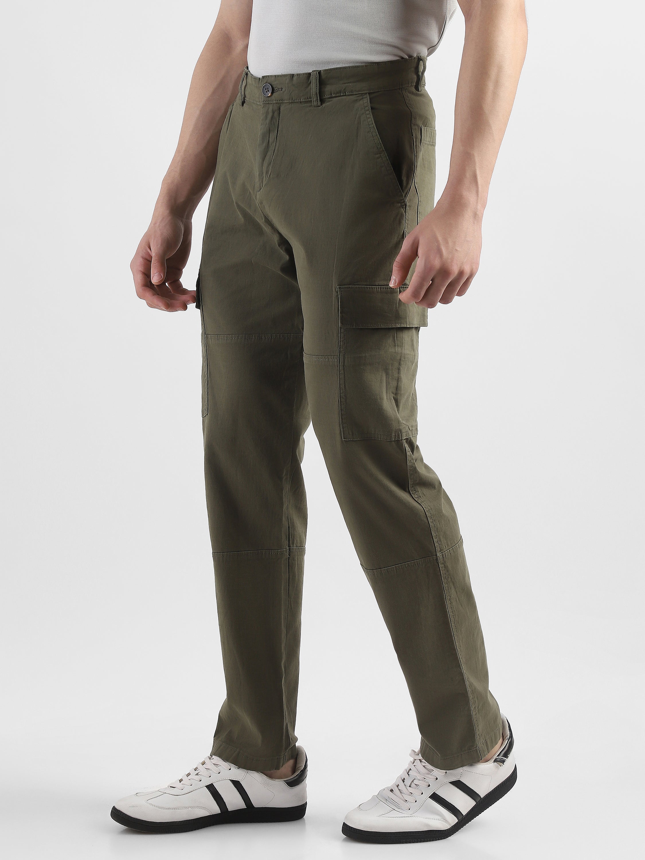 Men Olive Comfort Cargo Pants with 6 Pockets