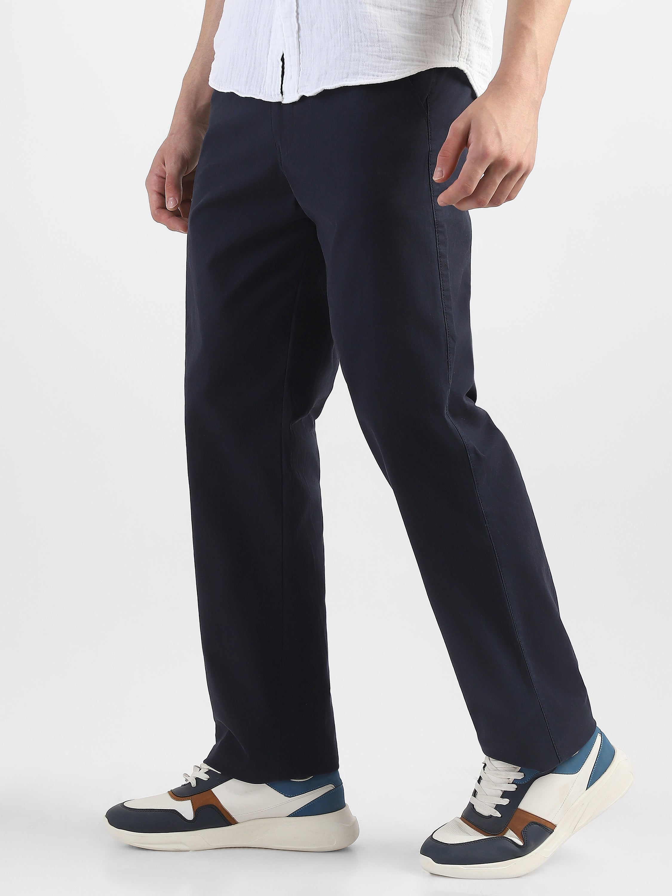 Men Navy  Straight Fit Trousers