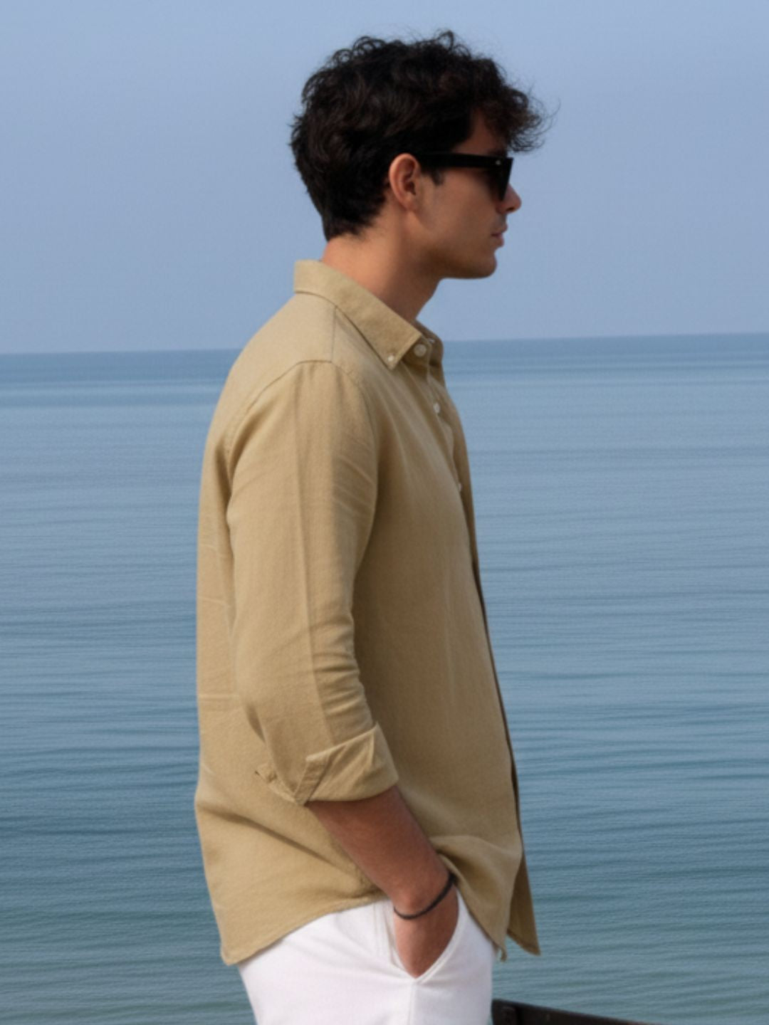Men Khakhi Solid Shirt