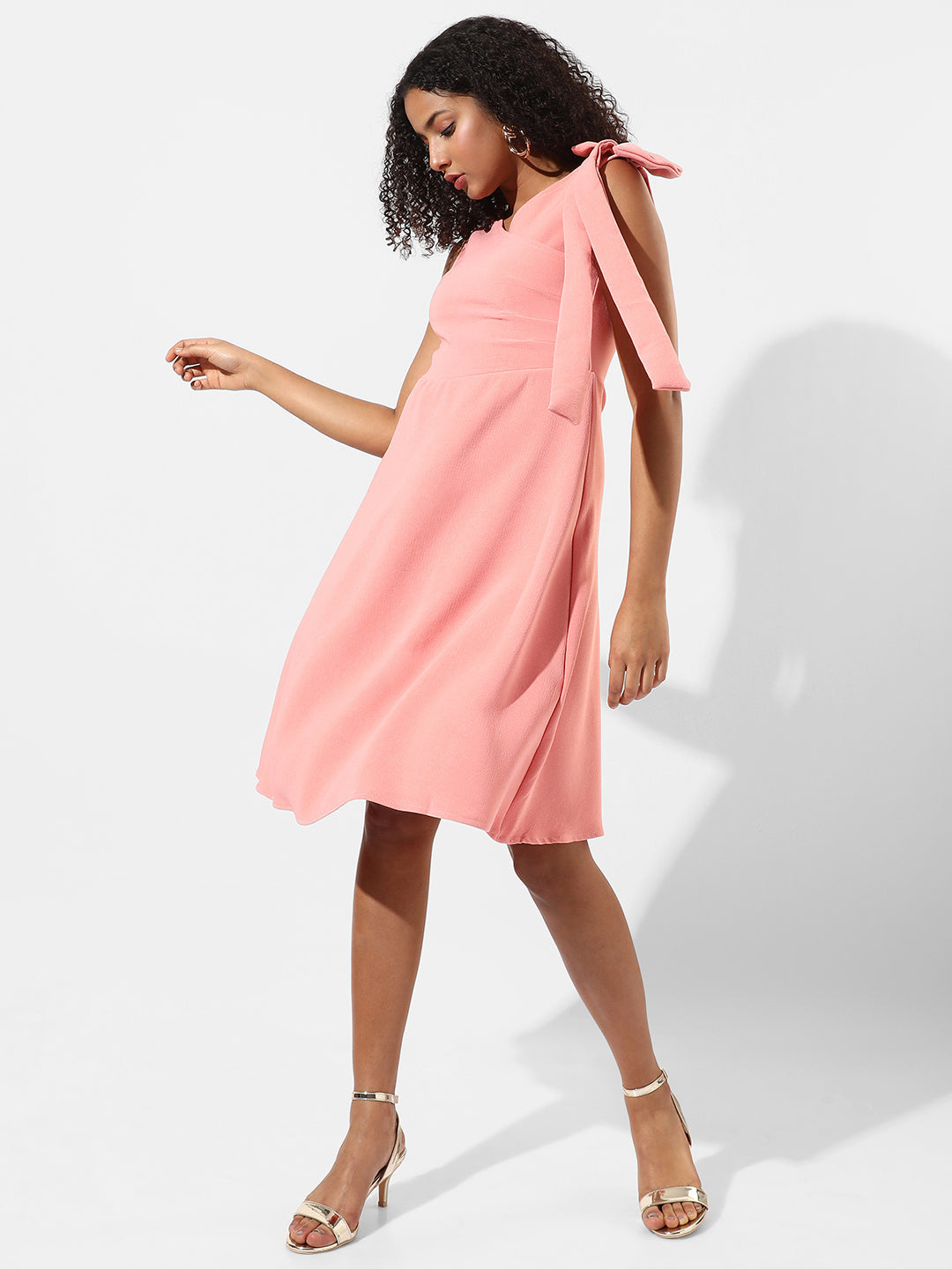 Women Pink Midi Dress With Ribbon Detail