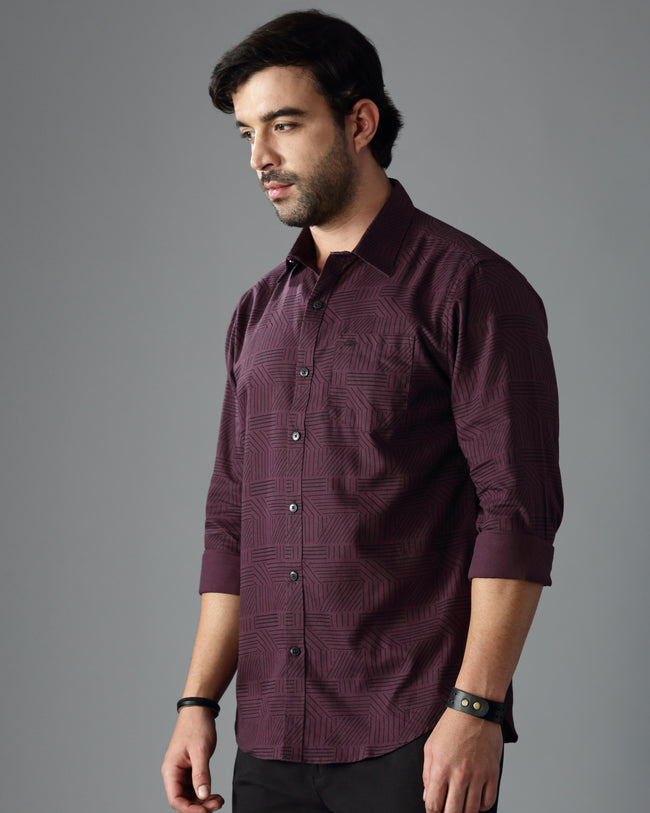 Men Burgundy Cotton Slim Shirt